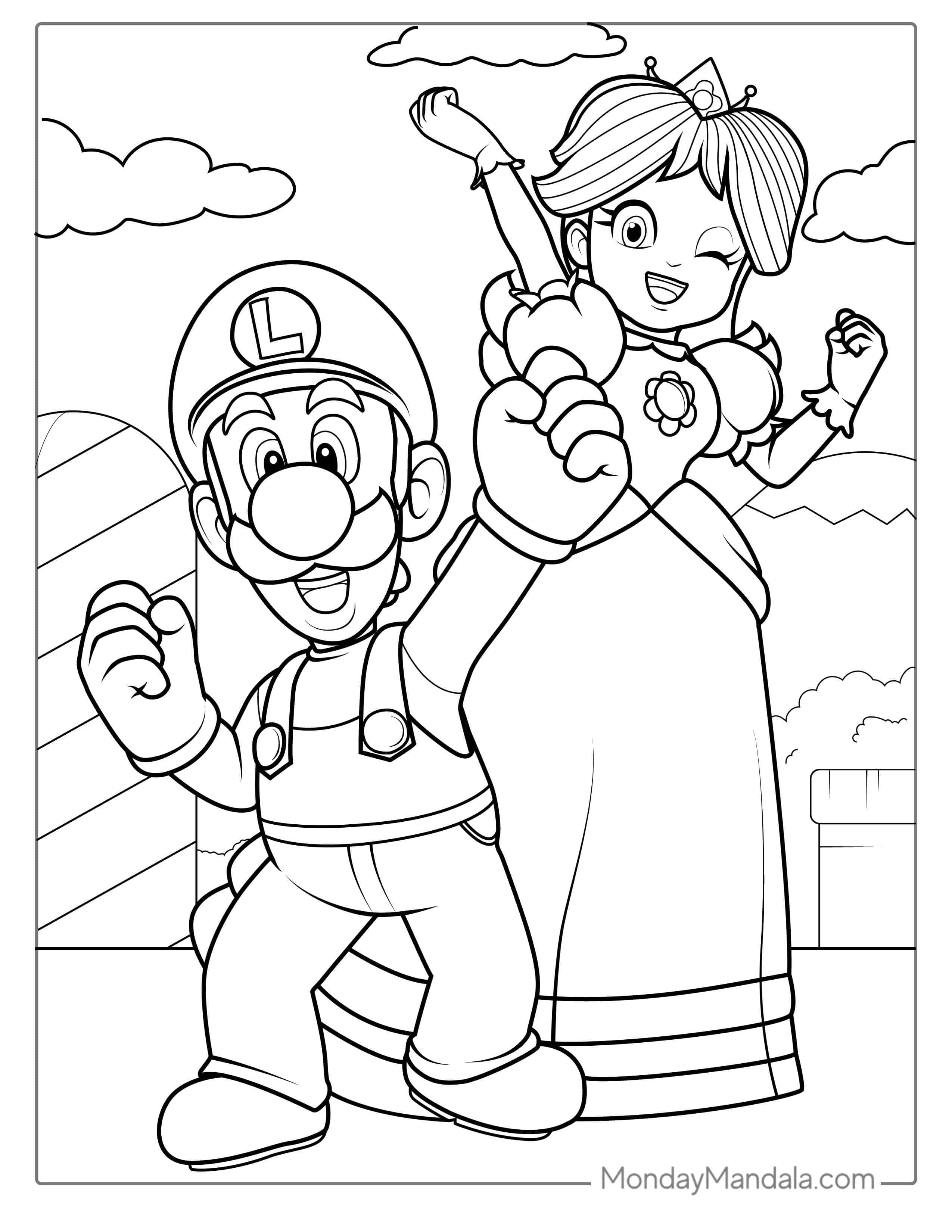Princess Peach And Luigi To Color coloring page