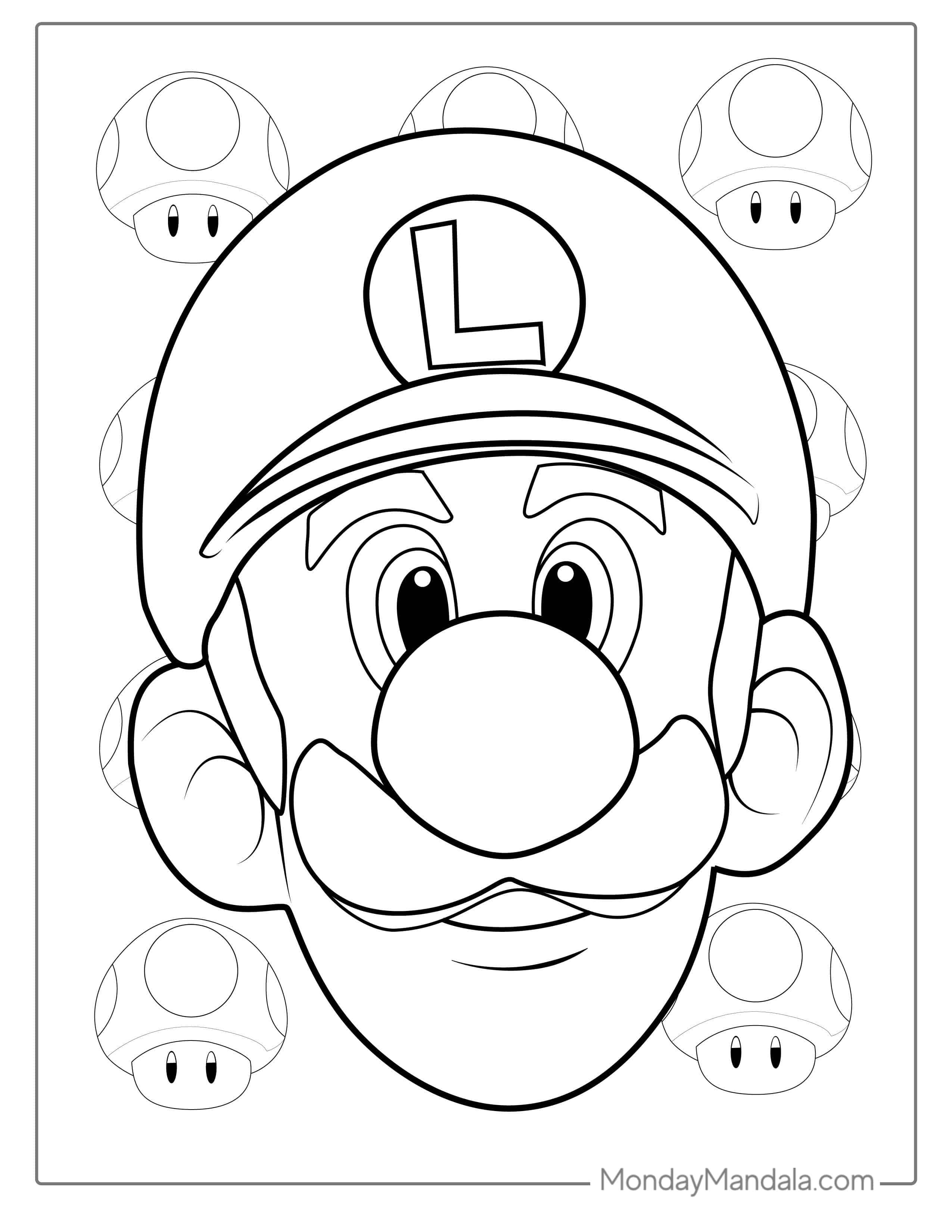 Simple Coloring Page Of Luigi Face coloring page