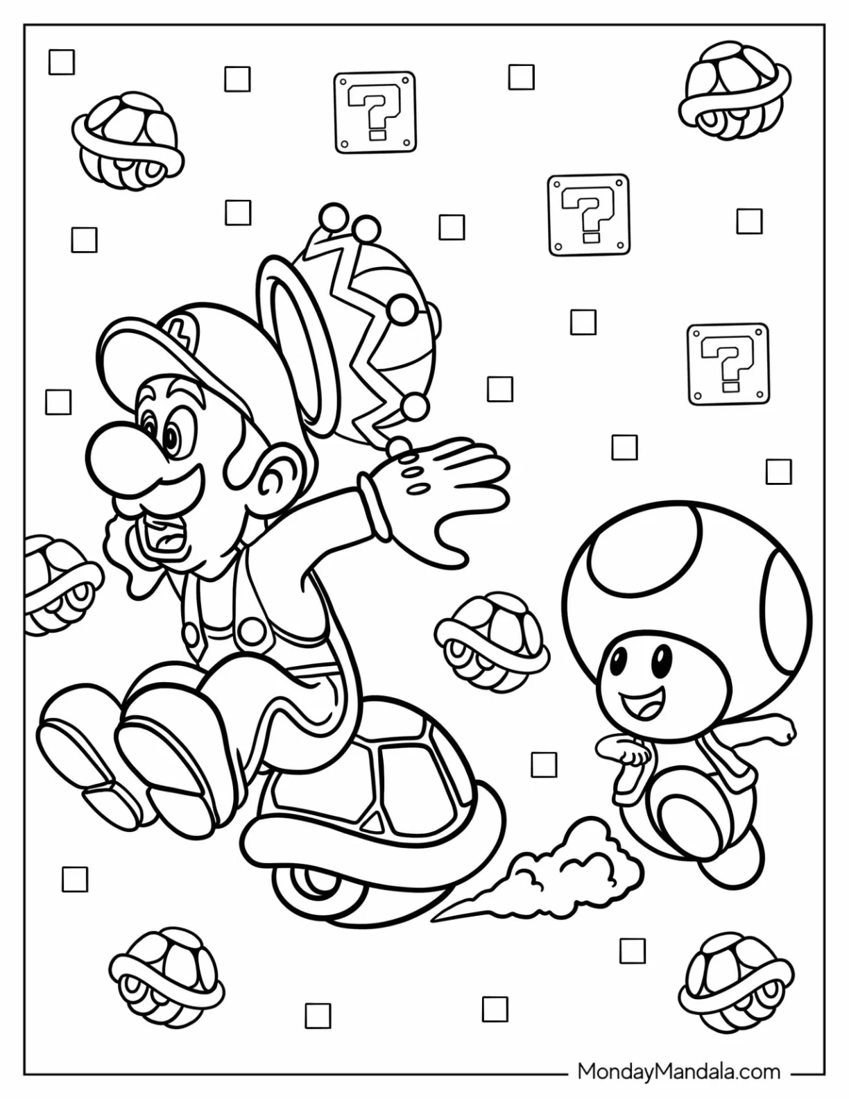 Toad And Luigi Coloring Page Leaping Over Koopa Troopa coloring page