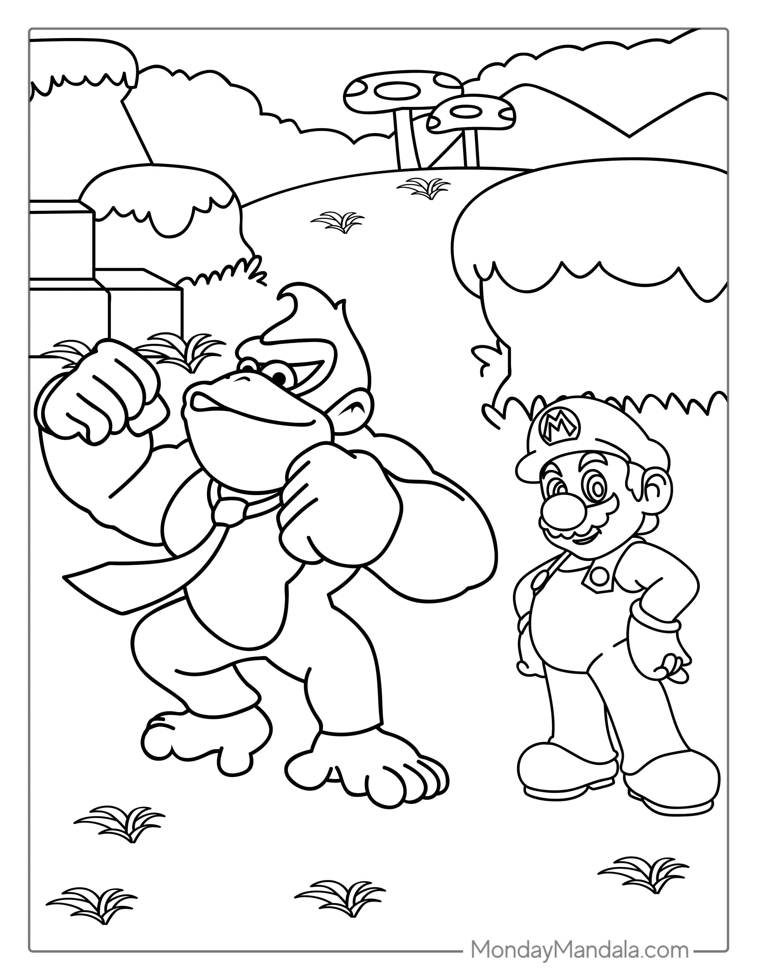 Donkey Kong And Mario Coloring Picture coloring page