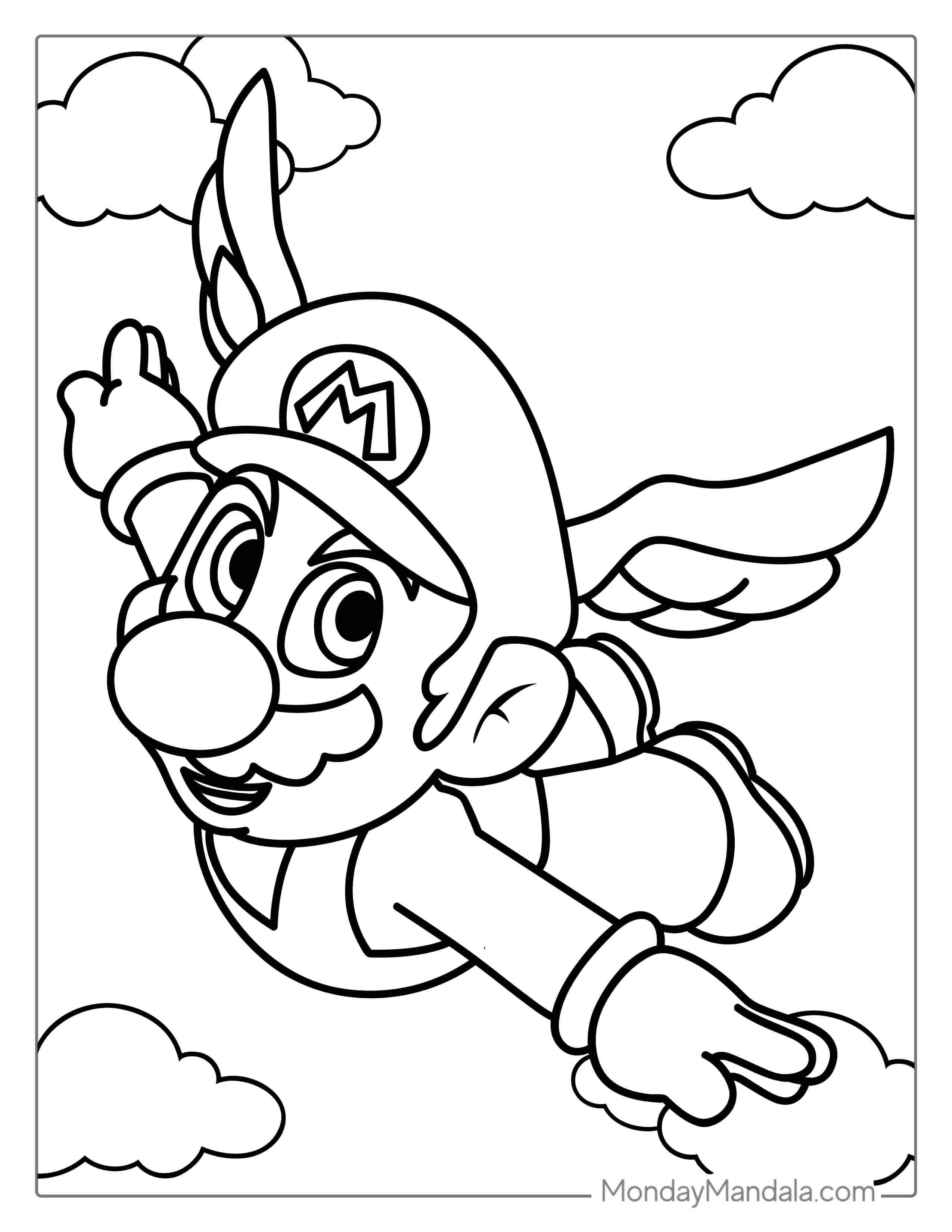 Easy Flying Mario For Kids coloring page