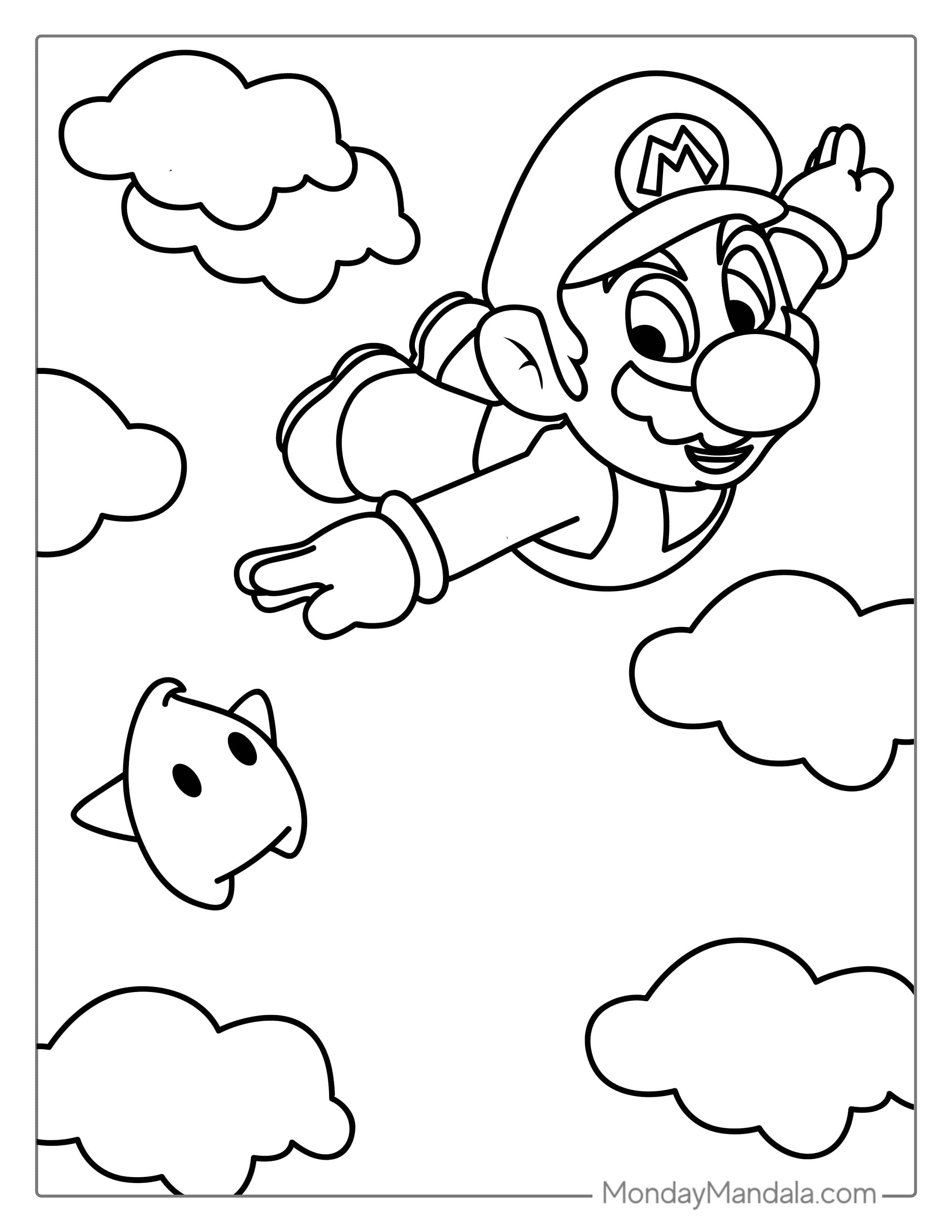Flying Mario With Super Star coloring page