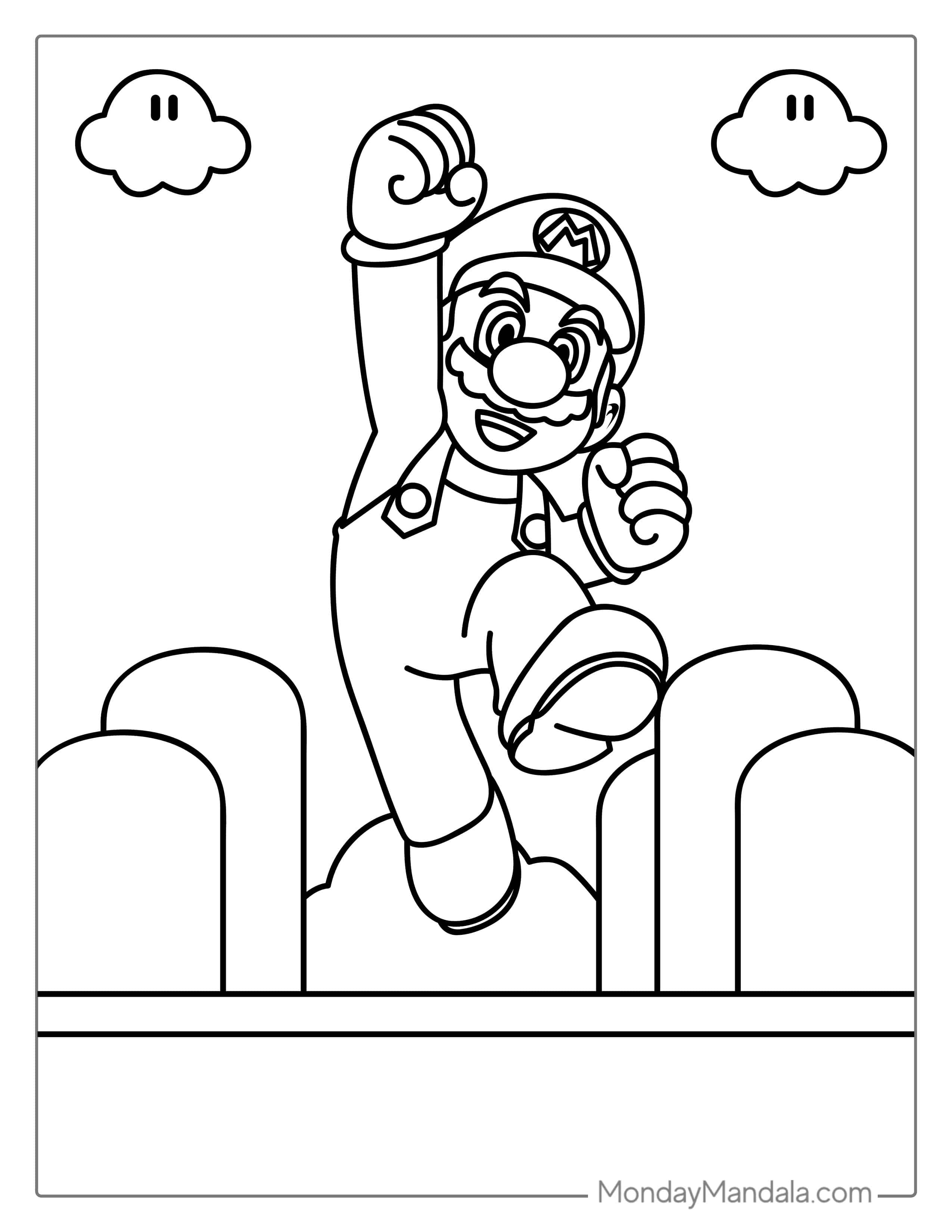 Jumping Super Mario To Color coloring page