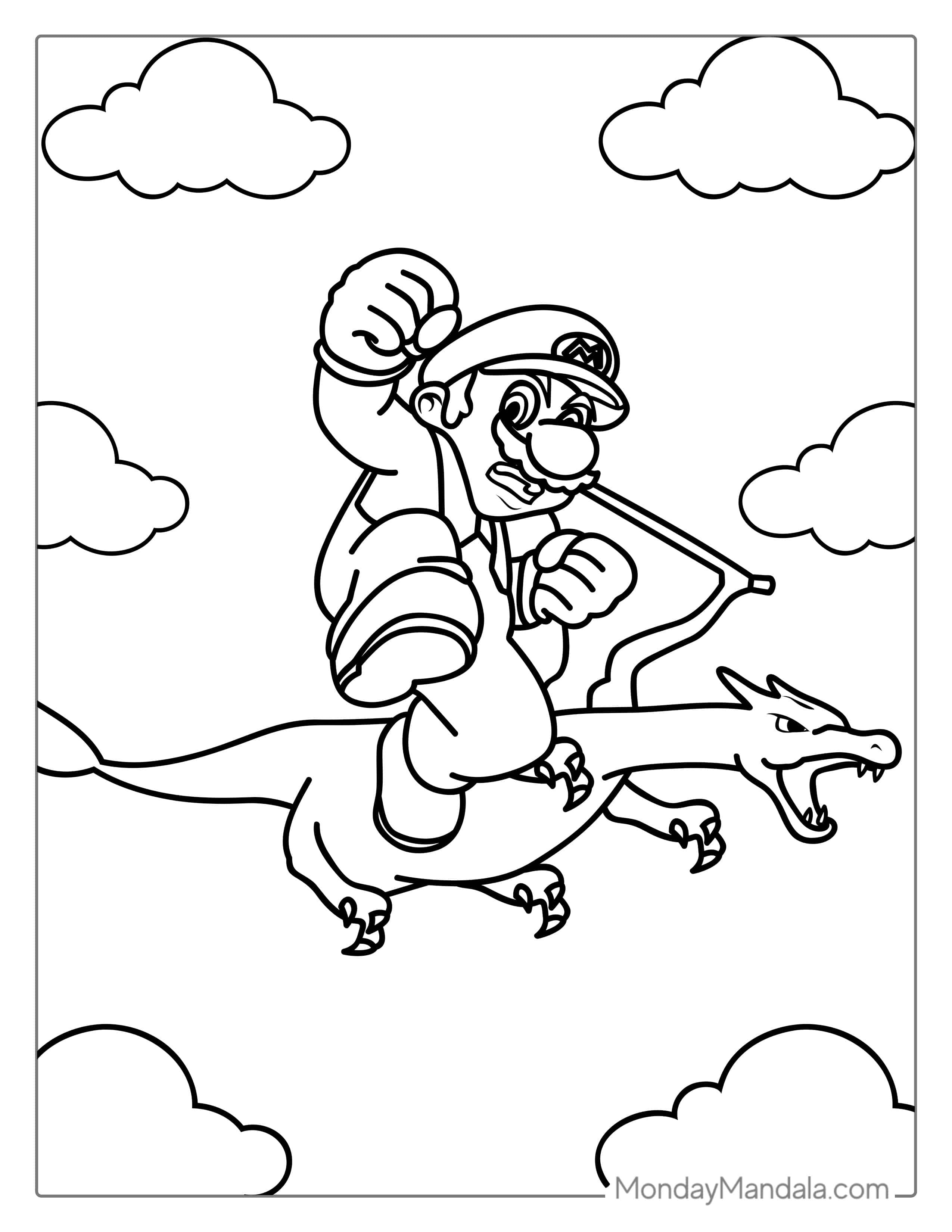 Mario And Dragon Coloring In coloring page