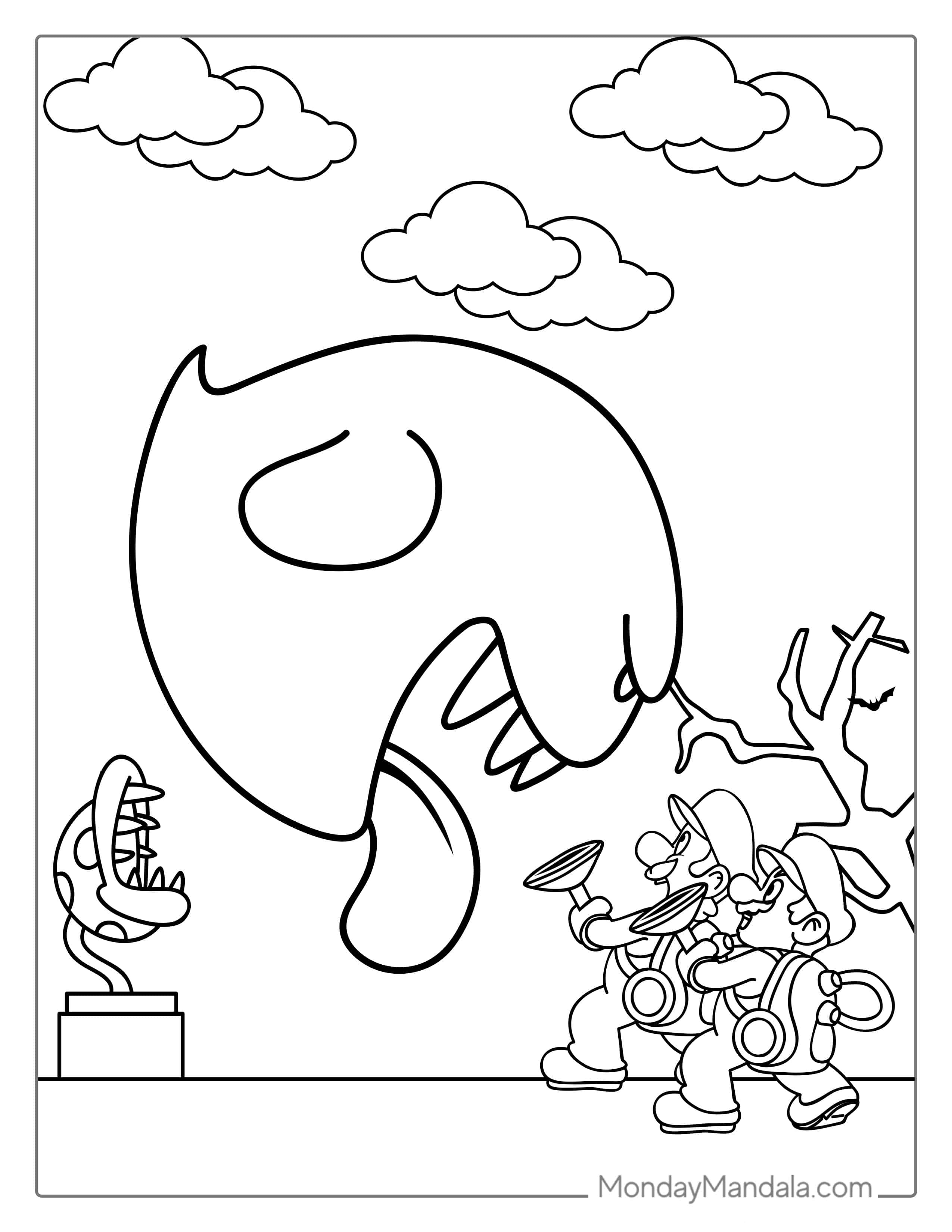 Mario And Luigi Battling Boo To Color coloring page — printable line art