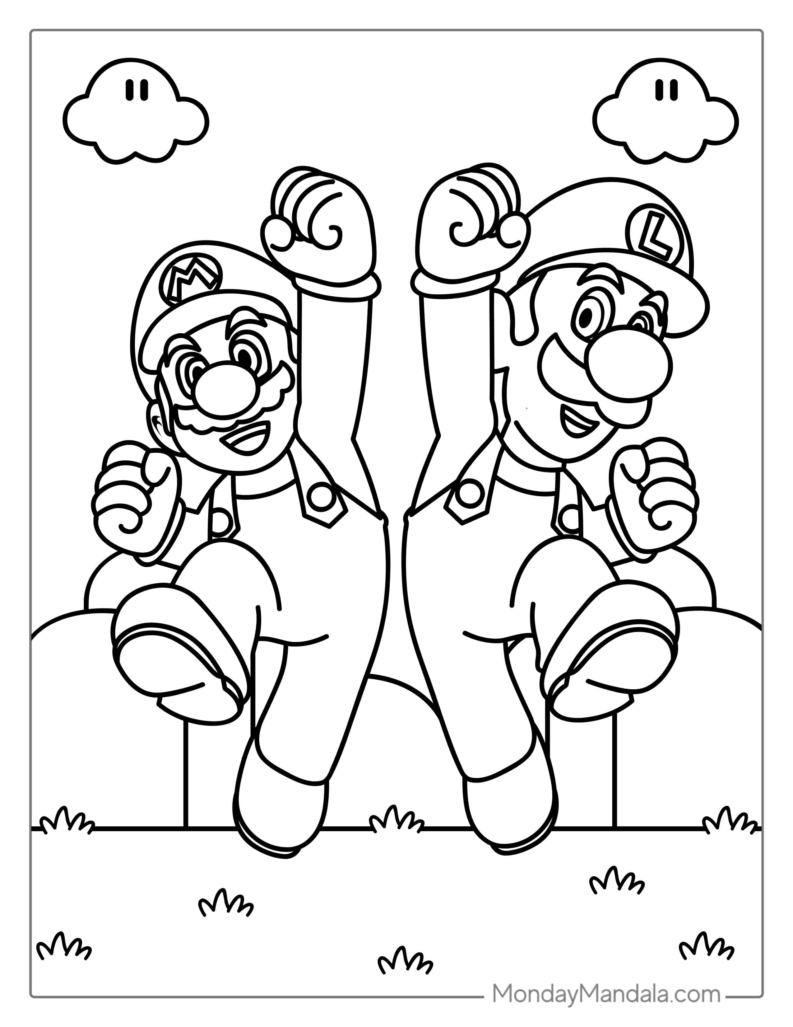 Mario And Luigi Jumping Coloring In coloring page