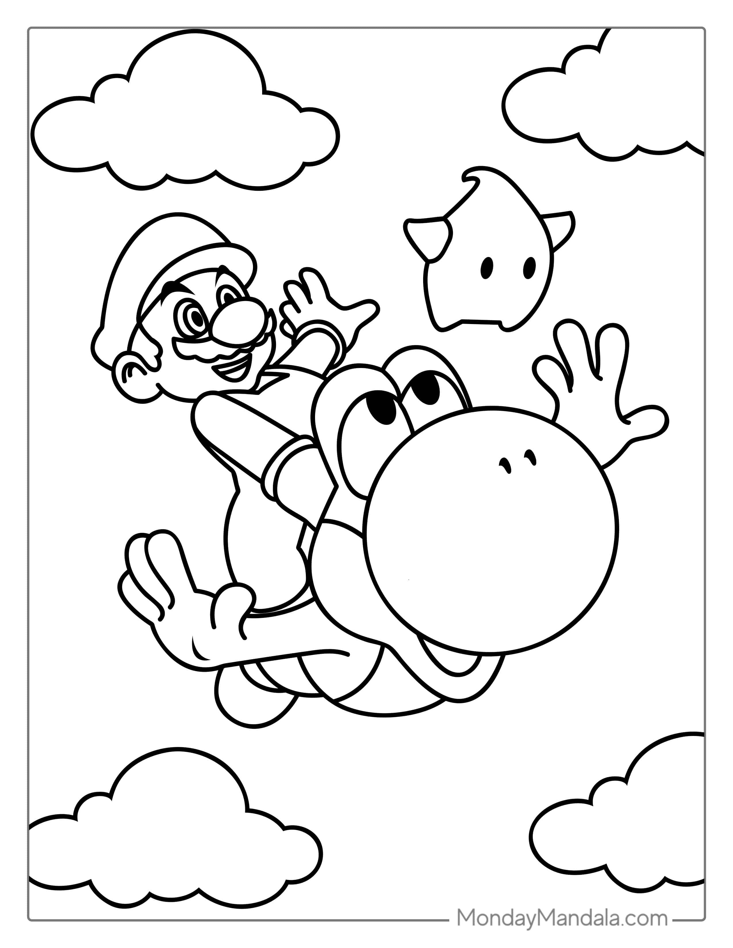 Mario Flying On Yoshi With Super Star coloring page