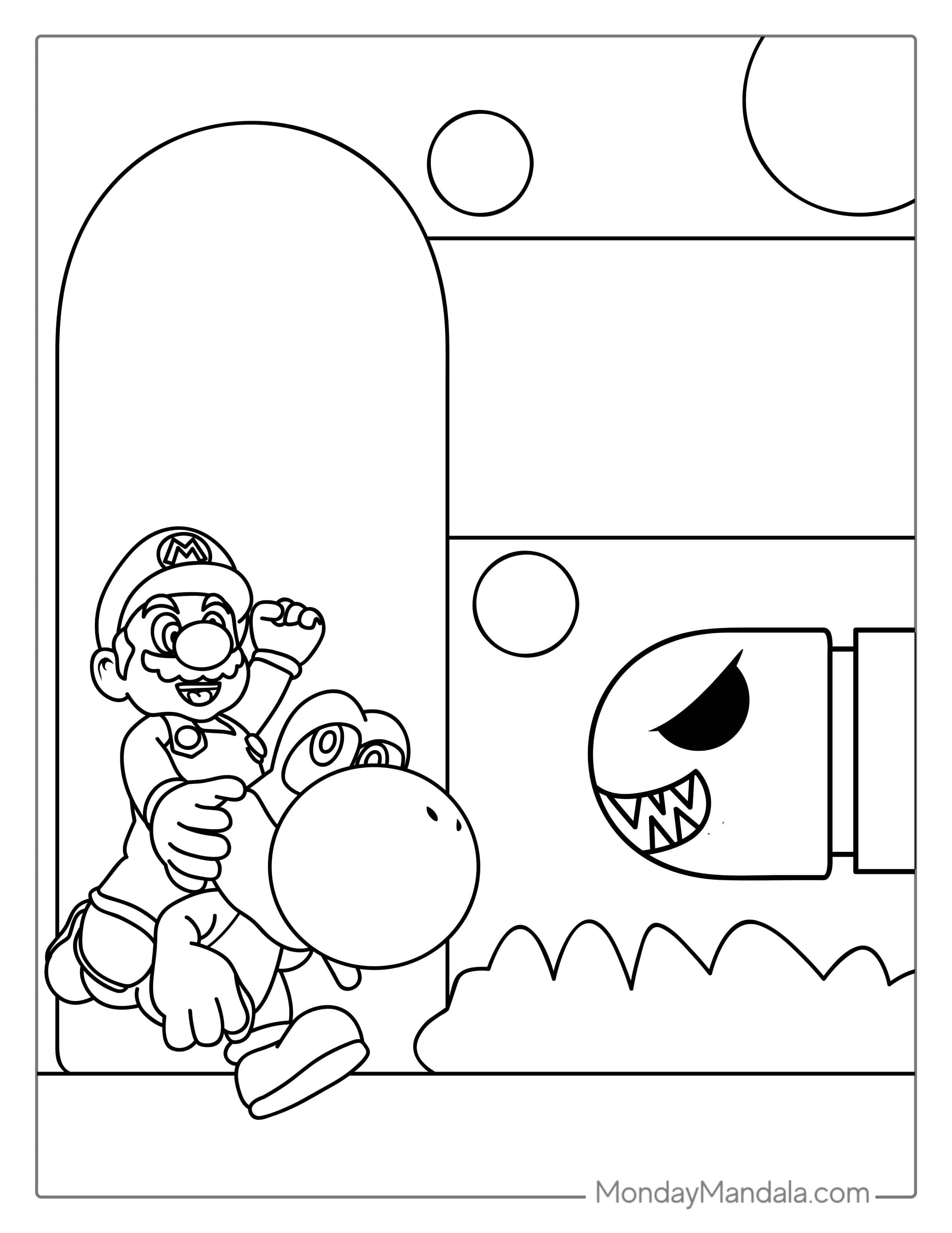 Mario, Luigi, And Bullet Bill coloring page — printable line art