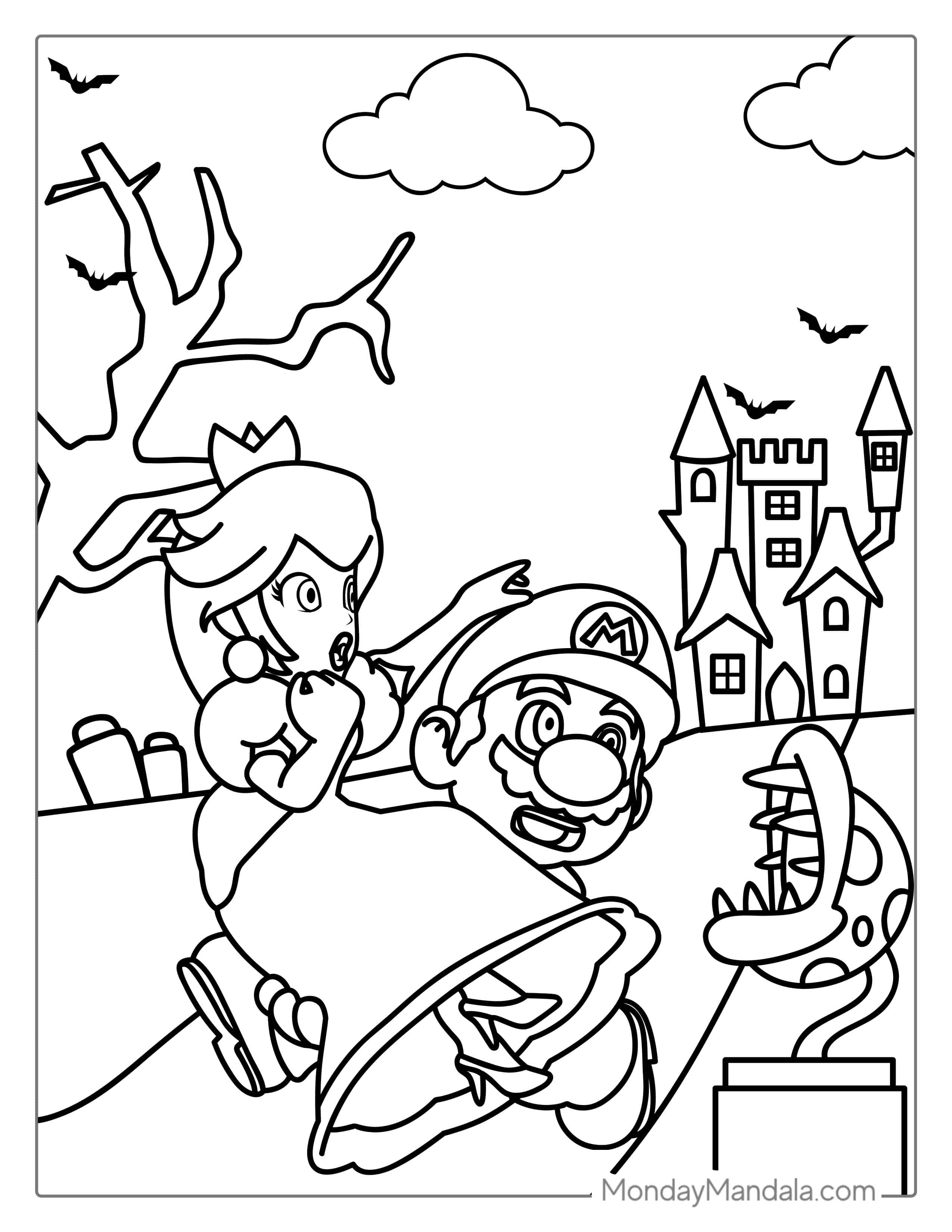 Mario Rescuing Peach From Haunted House Coloring coloring page