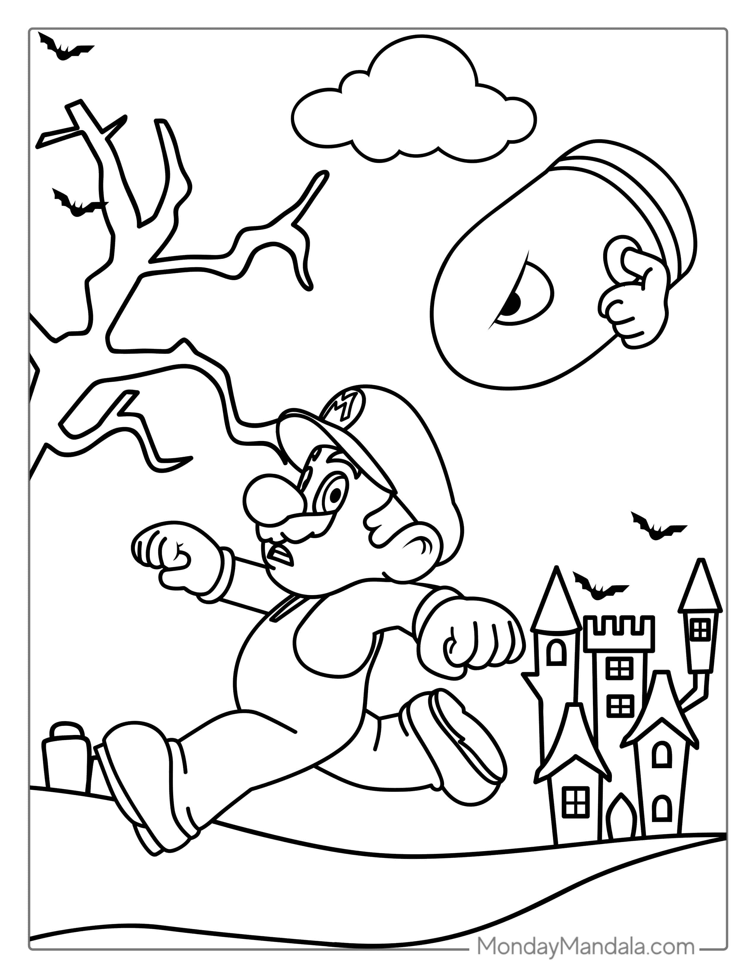 Mario Running From Bullet Bill Coloring coloring page