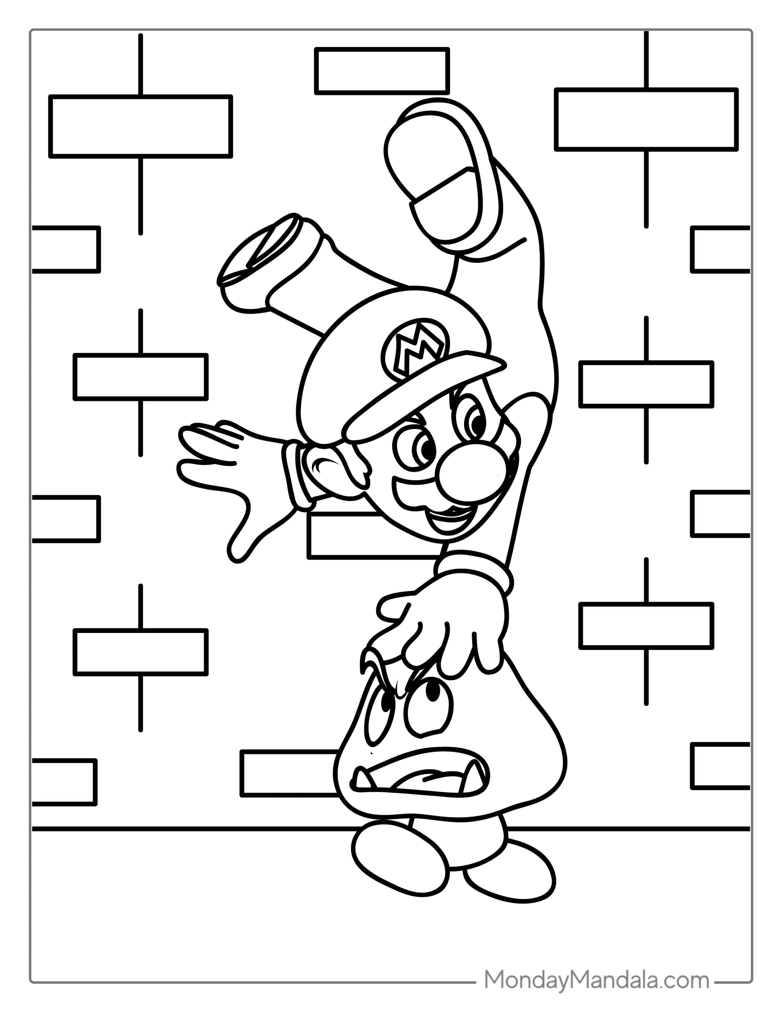 Mario Vs Goomba Coloring Sheet For Kids coloring page
