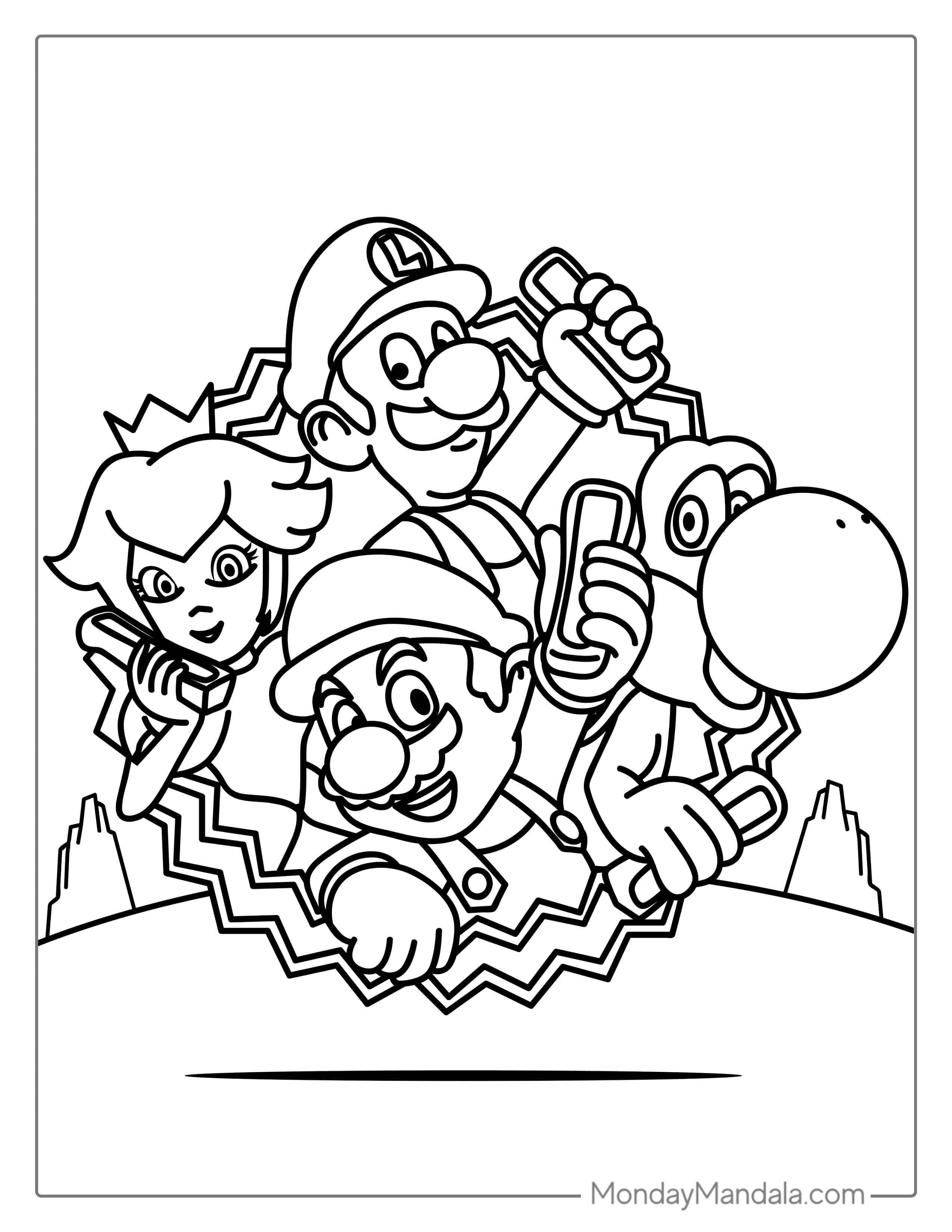 Mario, Yoshi, Luigi And Peach Coloring In coloring page