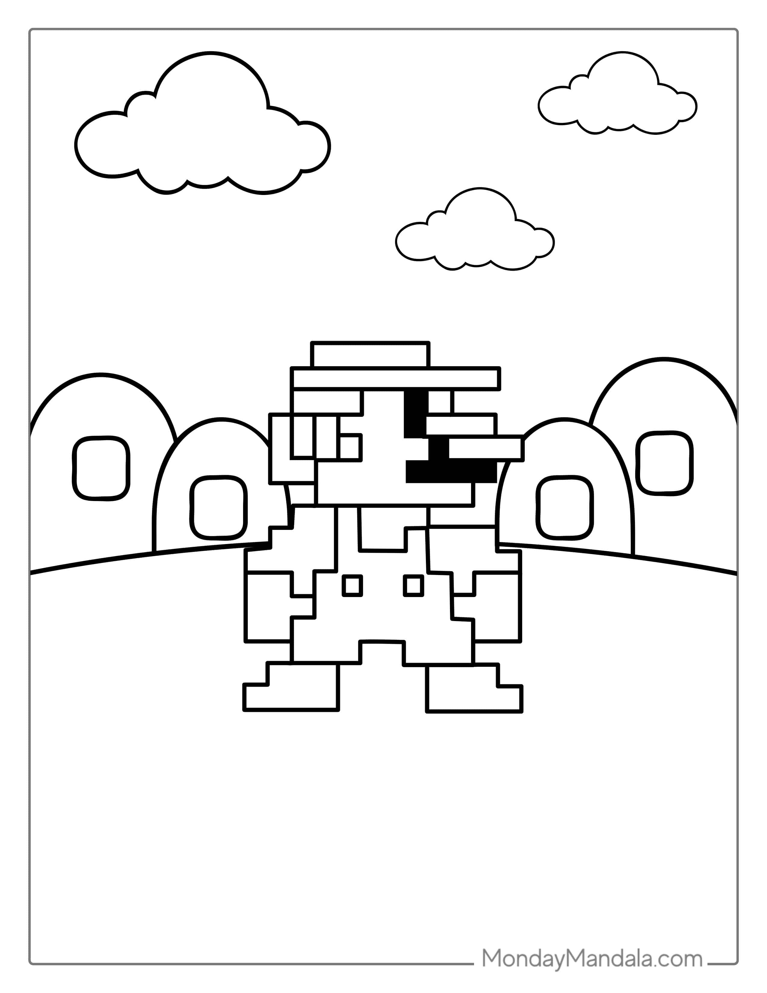 Pixelated Super Mario Coloring Page coloring page