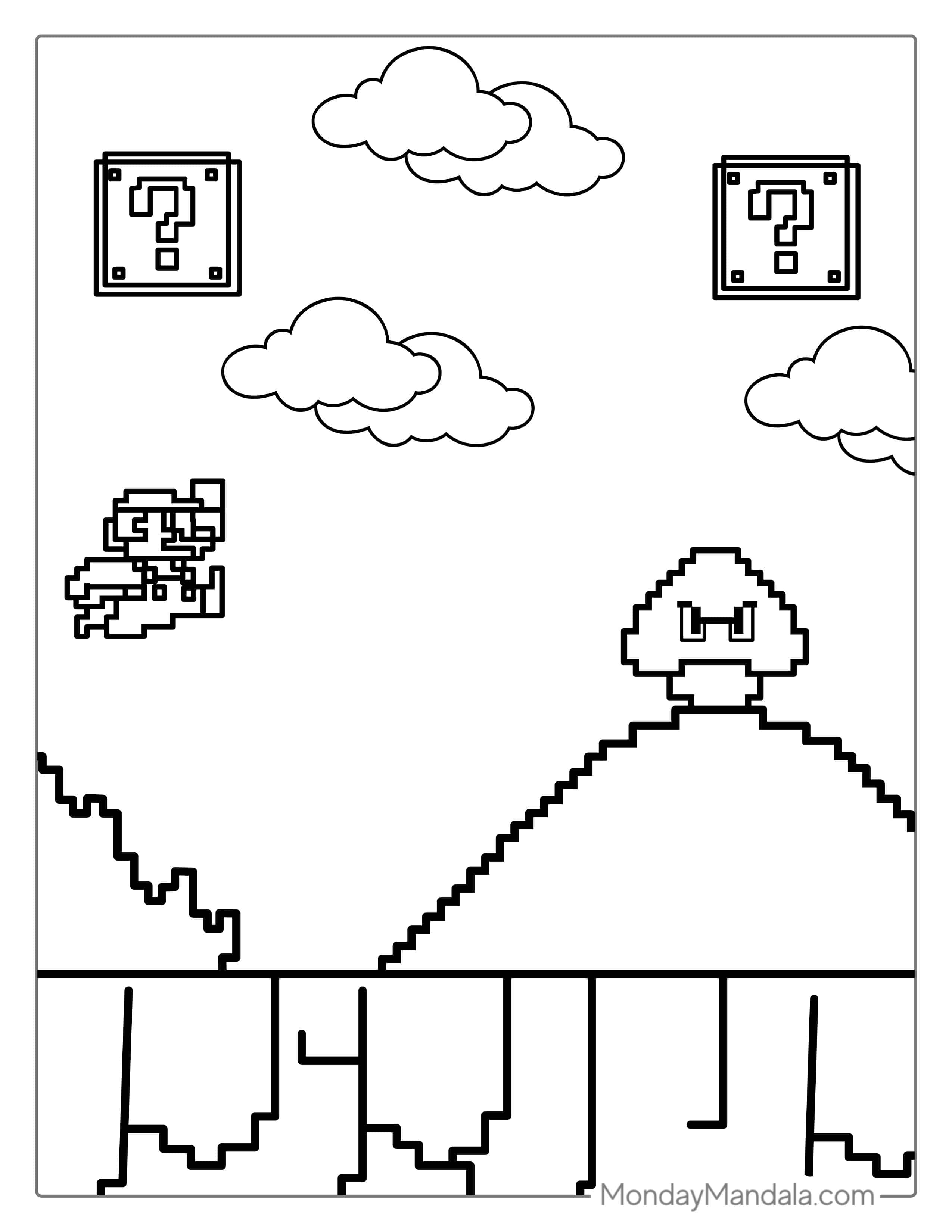 Retro Mario And Goomba Pixel Coloring coloring page