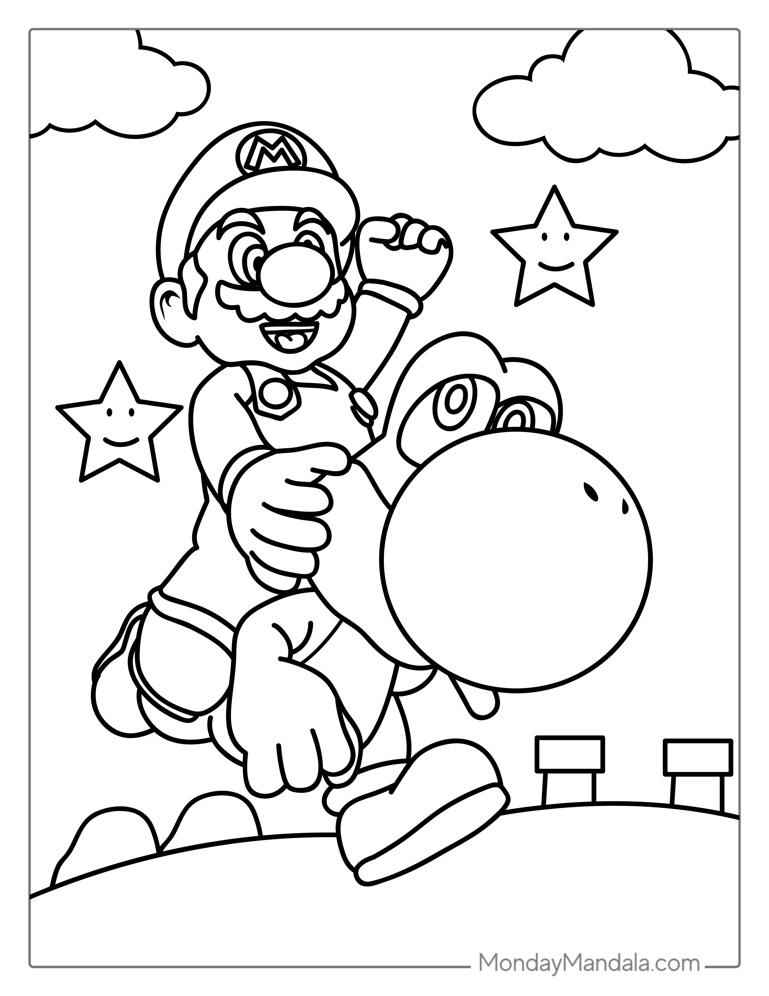 Yoshi And Mario Coloring In For Kids coloring page