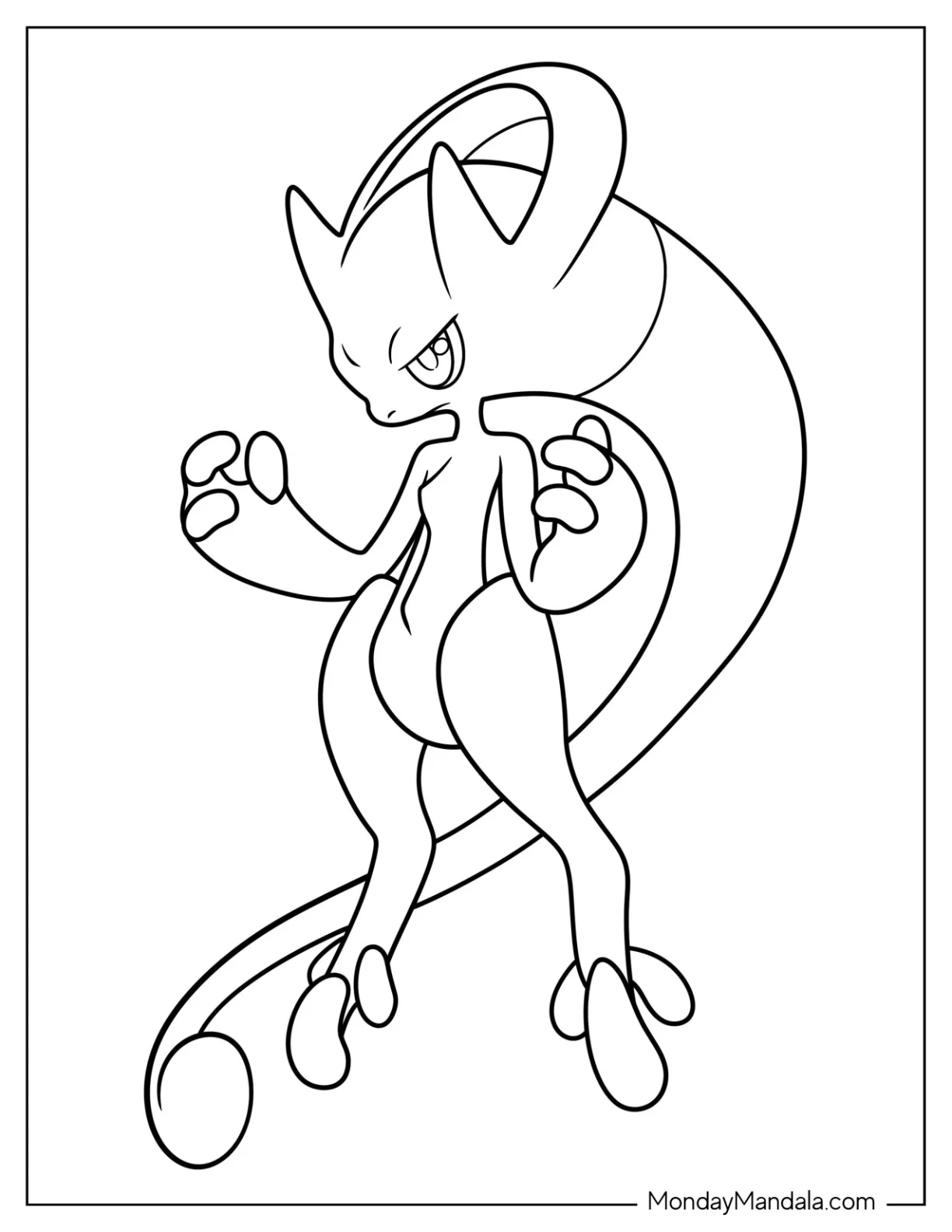 Easy Mega Pokemon Coloring Page Of Mewtwo Y Outline For Kids coloring page — printable line art