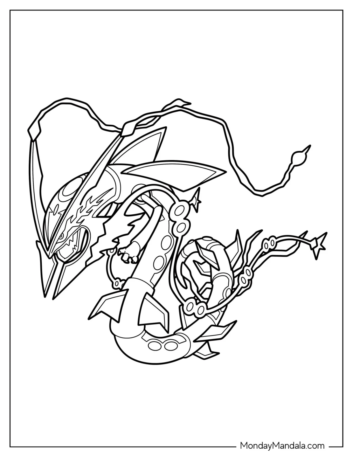 Mega Pokemon Coloring Page Of Detailed Mega Rayquaza Floating In The Air coloring page — printable line art