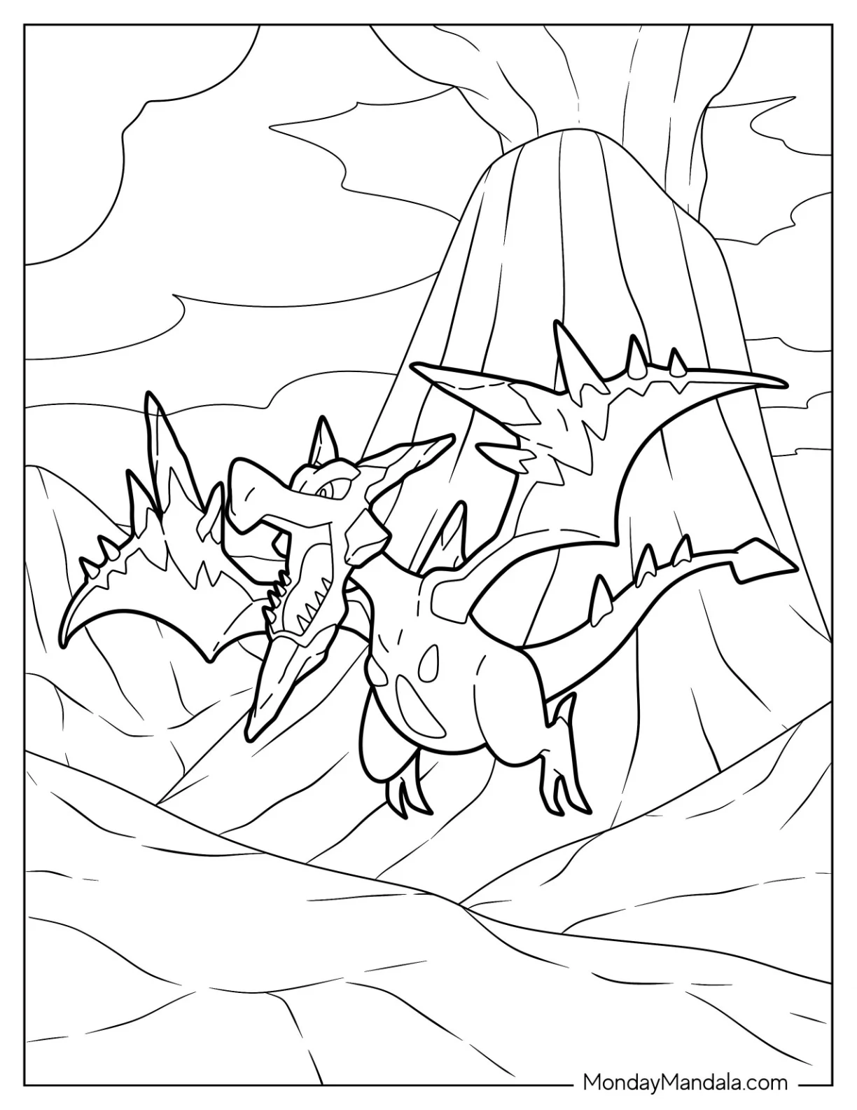 Mega Pokemon Coloring Page Of Mega Aerodactyl Flying In The Air coloring page — printable line art