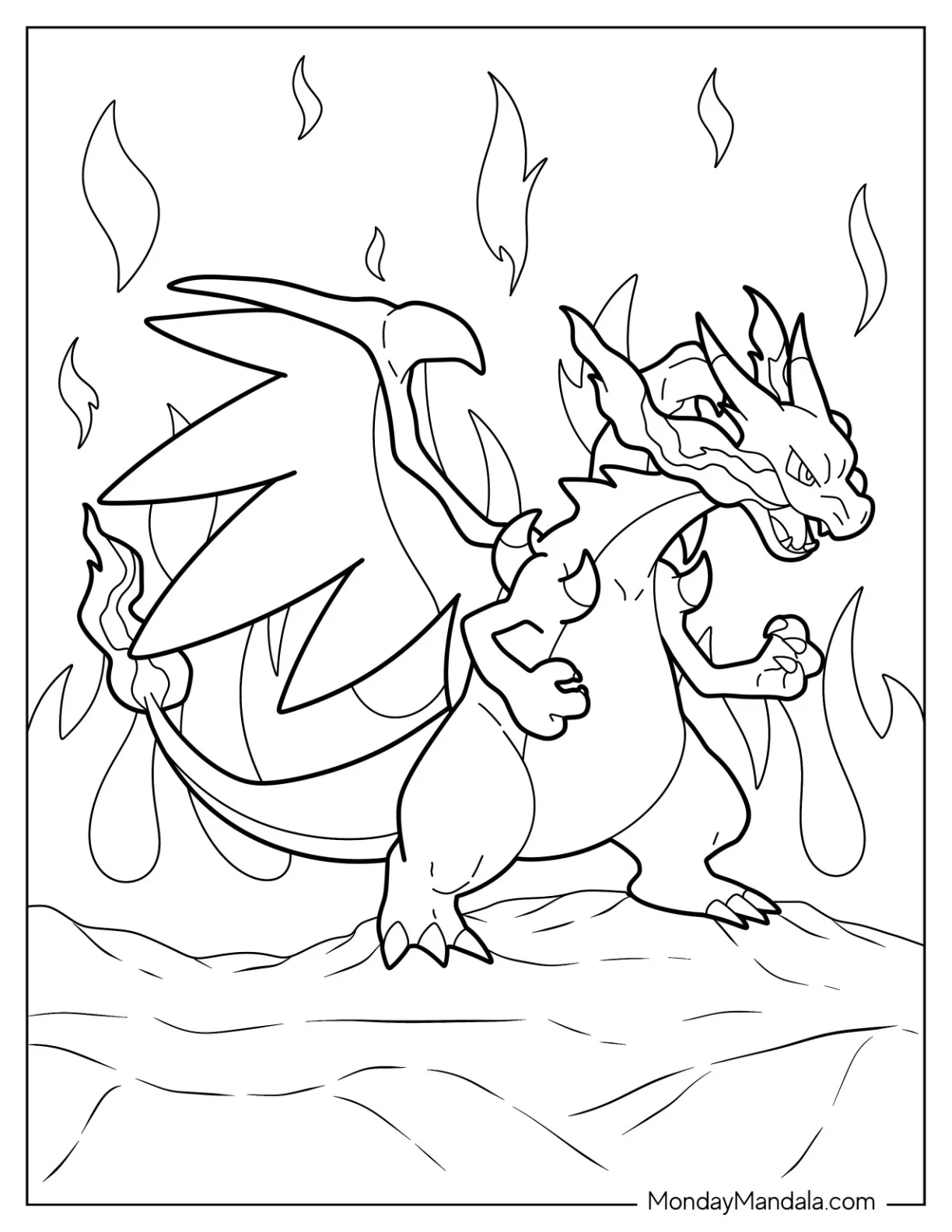 Mega Pokemon Coloring Page Of Mega Charizard X Breathing Fire coloring page