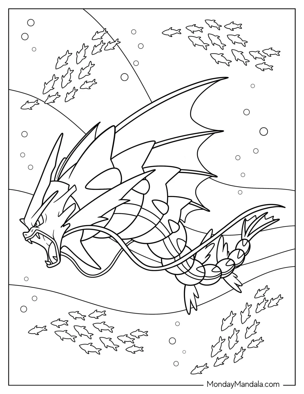 Mega Pokemon Coloring Page Of Mega Gyarados Swimming In The Ocean coloring page