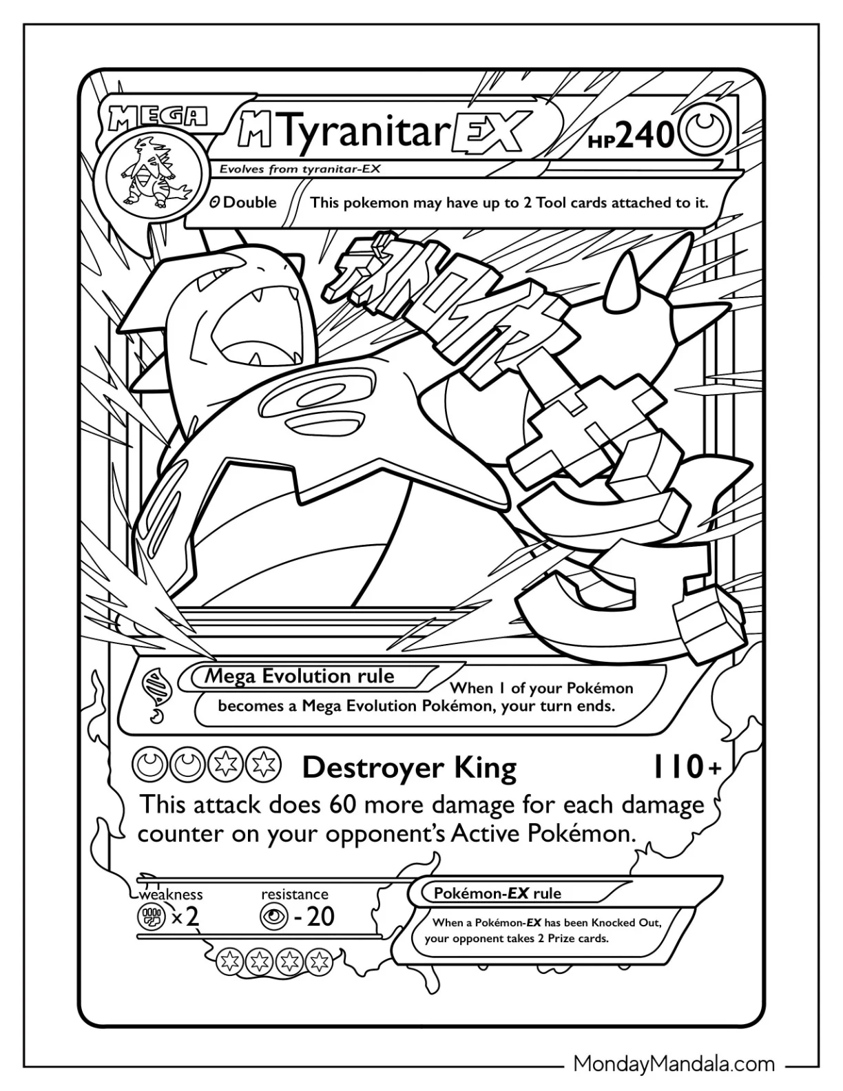 Mega Pokemon Coloring Page Of Mega Tyranitar Ex Pokemon Card coloring page