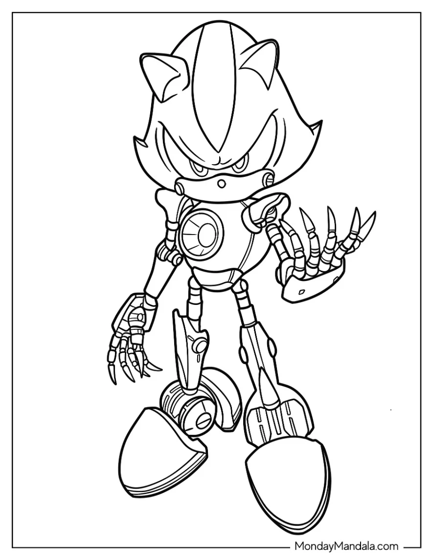 Detailed Metal Sonic Coloring Page Showing Off Claws coloring page