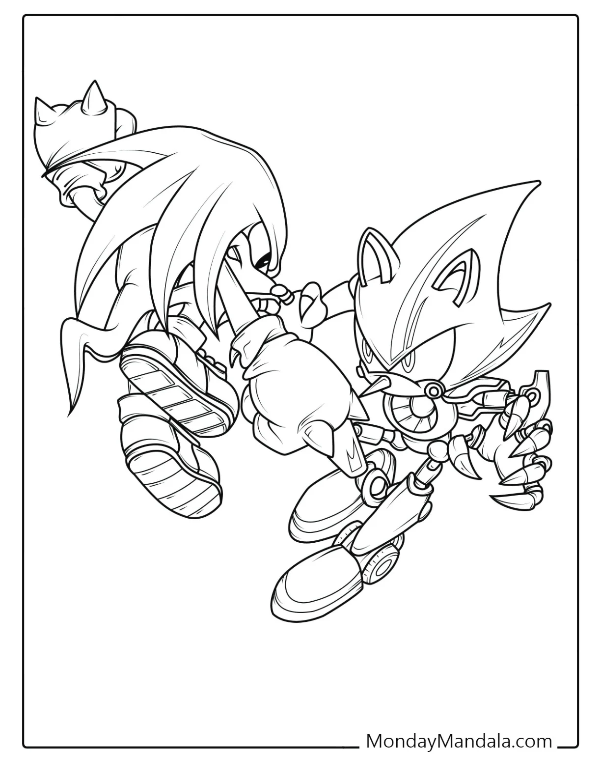 Knuckles Fighting Metal Sonic Coloring Page coloring page — printable line art