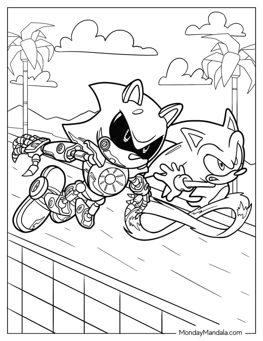 Metal Sonic Coloring Page And Sonic Speeding Down Road coloring page