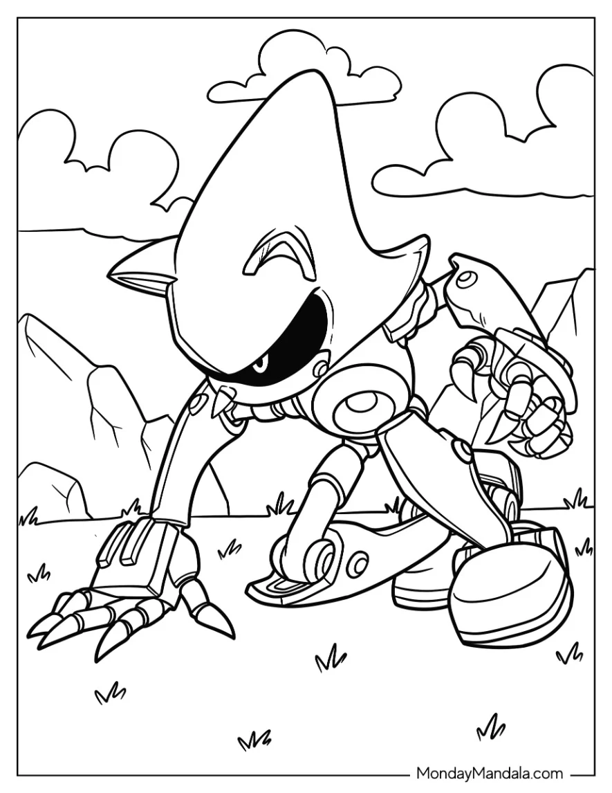 Metal Sonic Coloring Page Getting Ready To Run coloring page