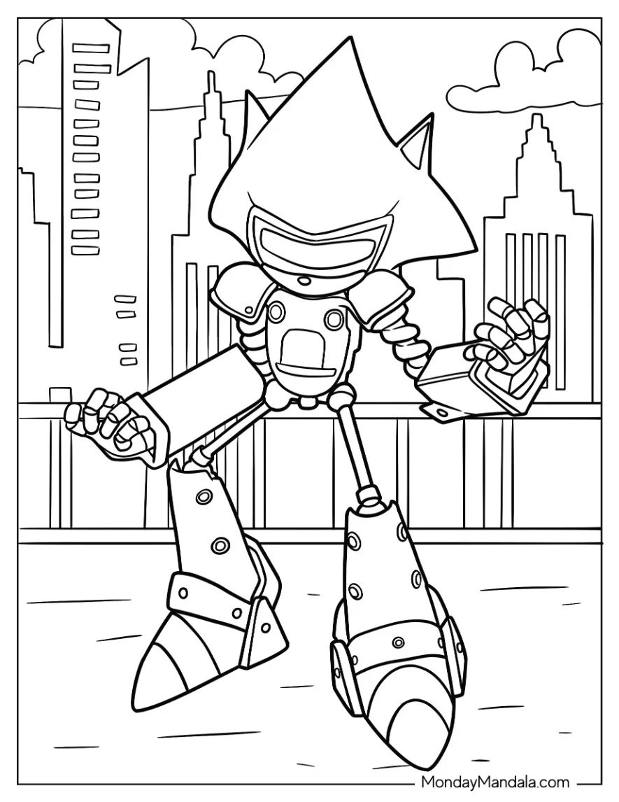 Metal Sonic Coloring Page In The City coloring page