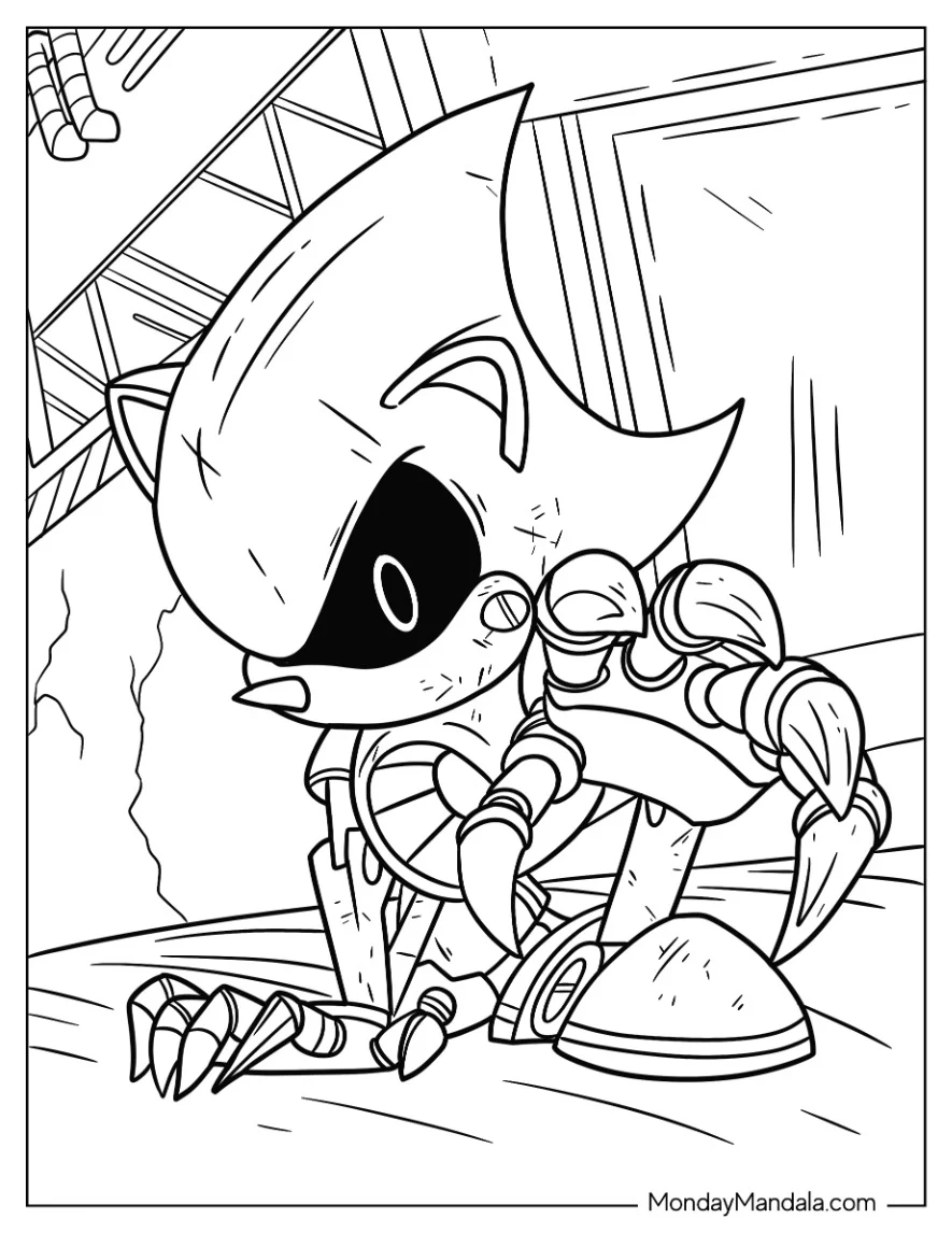 Metal Sonic Coloring Page Reaching Out With Claws coloring page