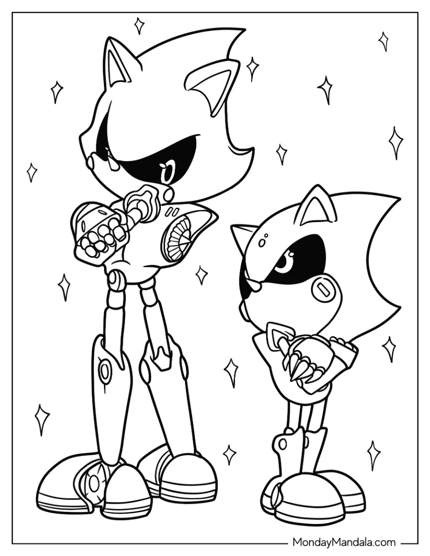 Metal Sonic Coloring Page With Baby Metal Sonic For Kids coloring page