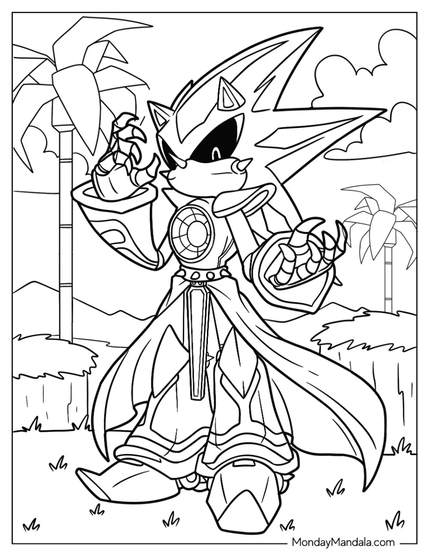 Neo Metal Sonic Coloring Page Standing In Angel Island coloring page — printable line art