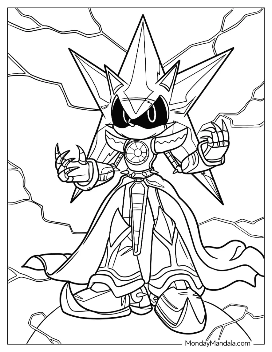 Neo Metal Sonic Coloring Page Surrounded By Lightning coloring page