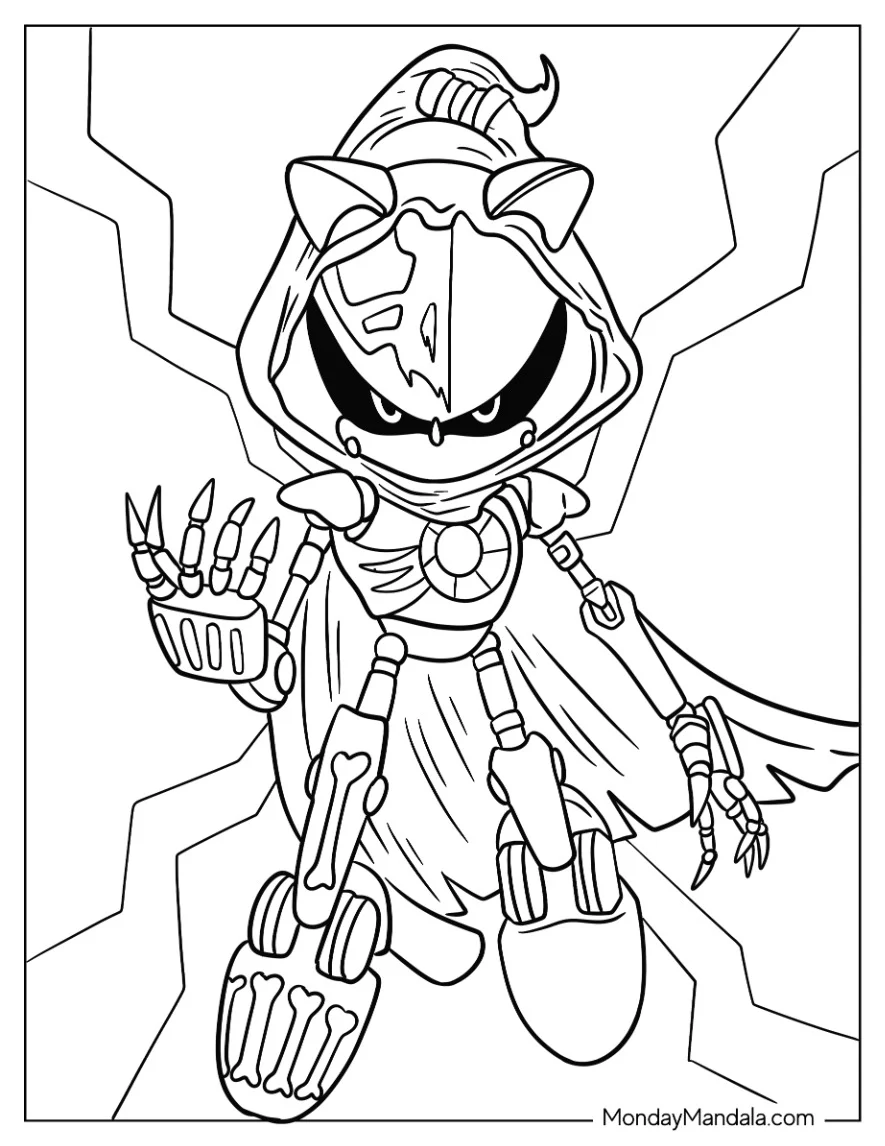 Scary Metal Sonic Coloring Page Wearing Cape coloring page