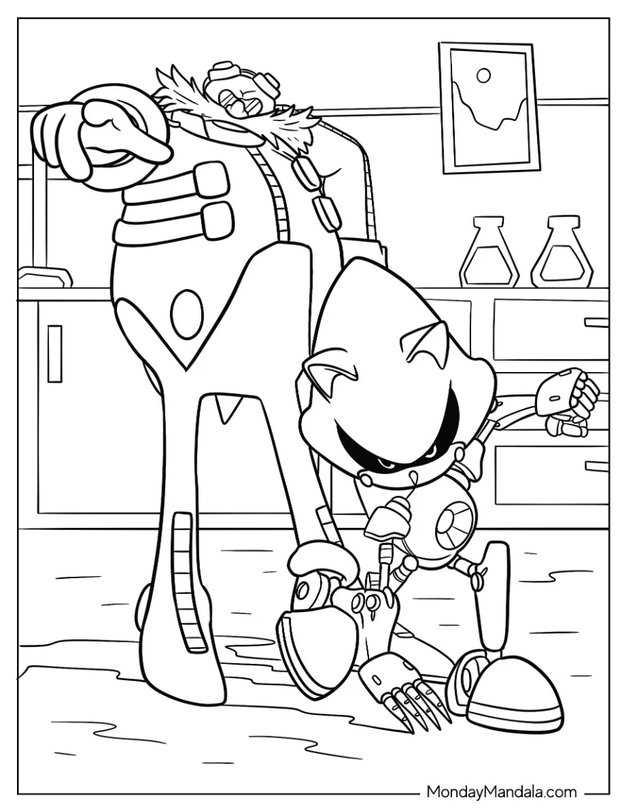 Simple Doctor Eggman And Metal Sonic Coloring Page For Kids coloring page — printable line art