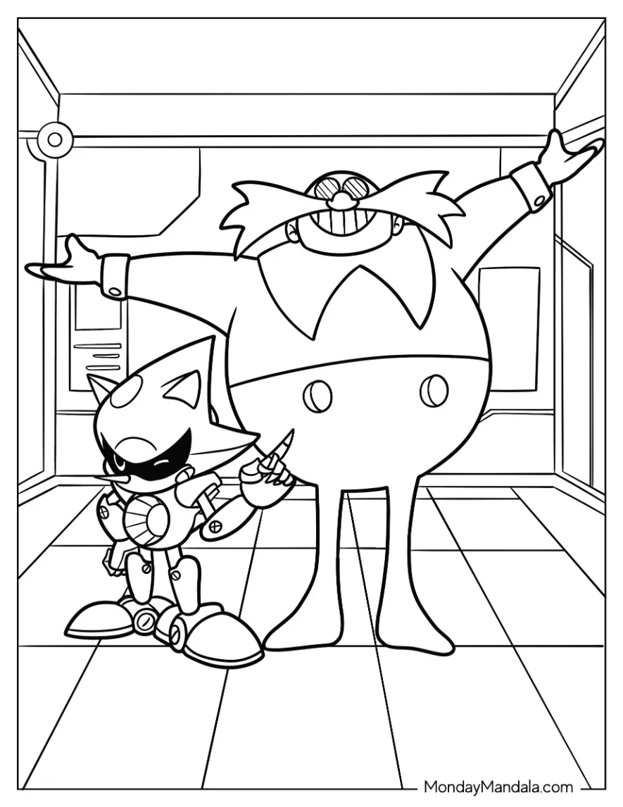 Simple Doctor Eggman And Metal Sonic Coloring Page For Preschoolers coloring page