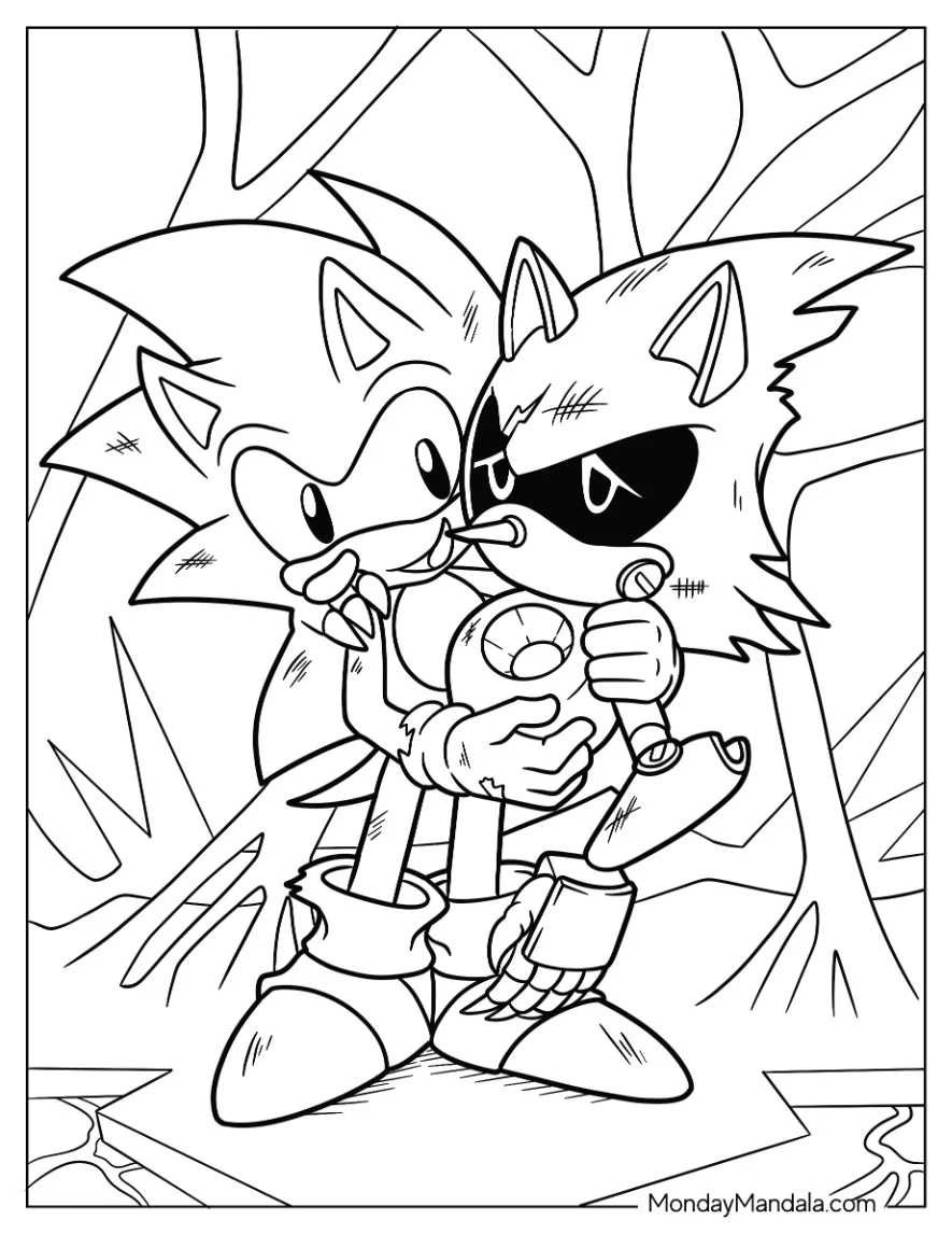 Sonic Holding Broken Metal Sonic Coloring Page In Battle coloring page — printable line art