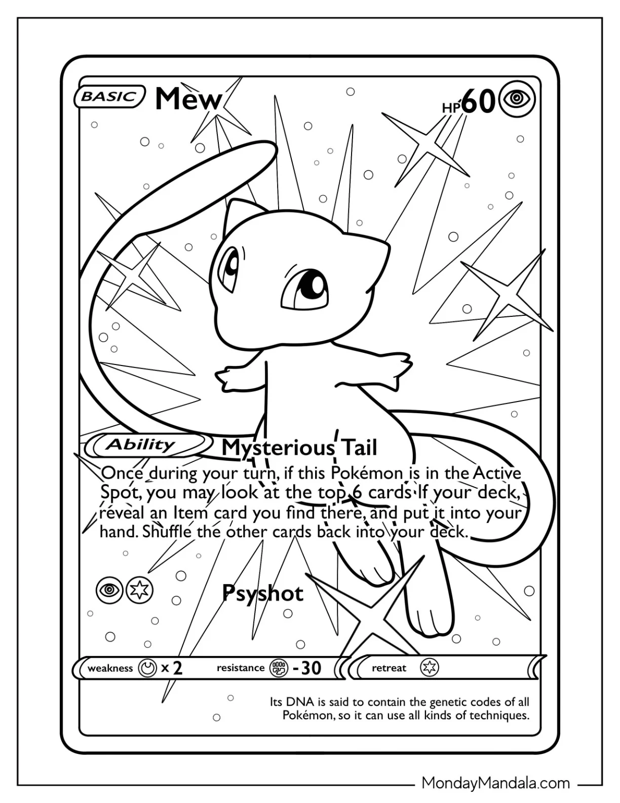 Detailed Mysterious Tail Mew Coloring Page Pokemon Card coloring page