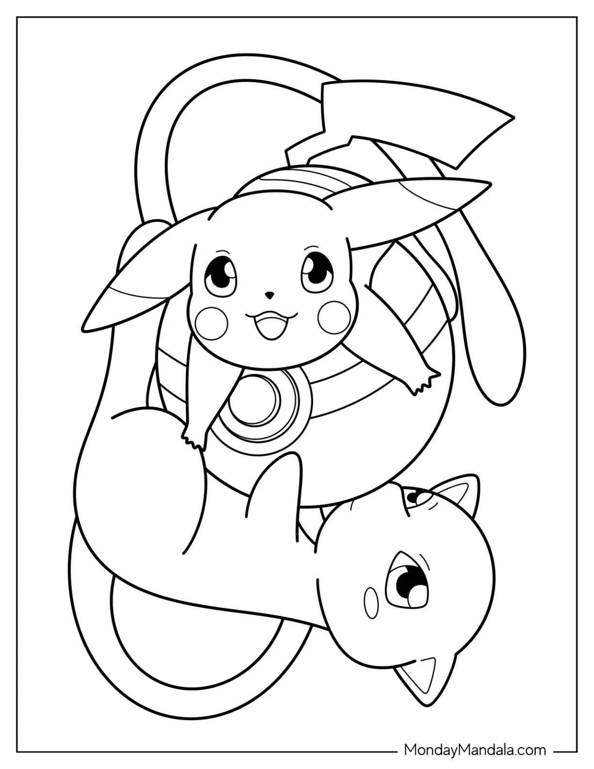 Mew Coloring Page And Pikachu Embracing Pokeball coloring page