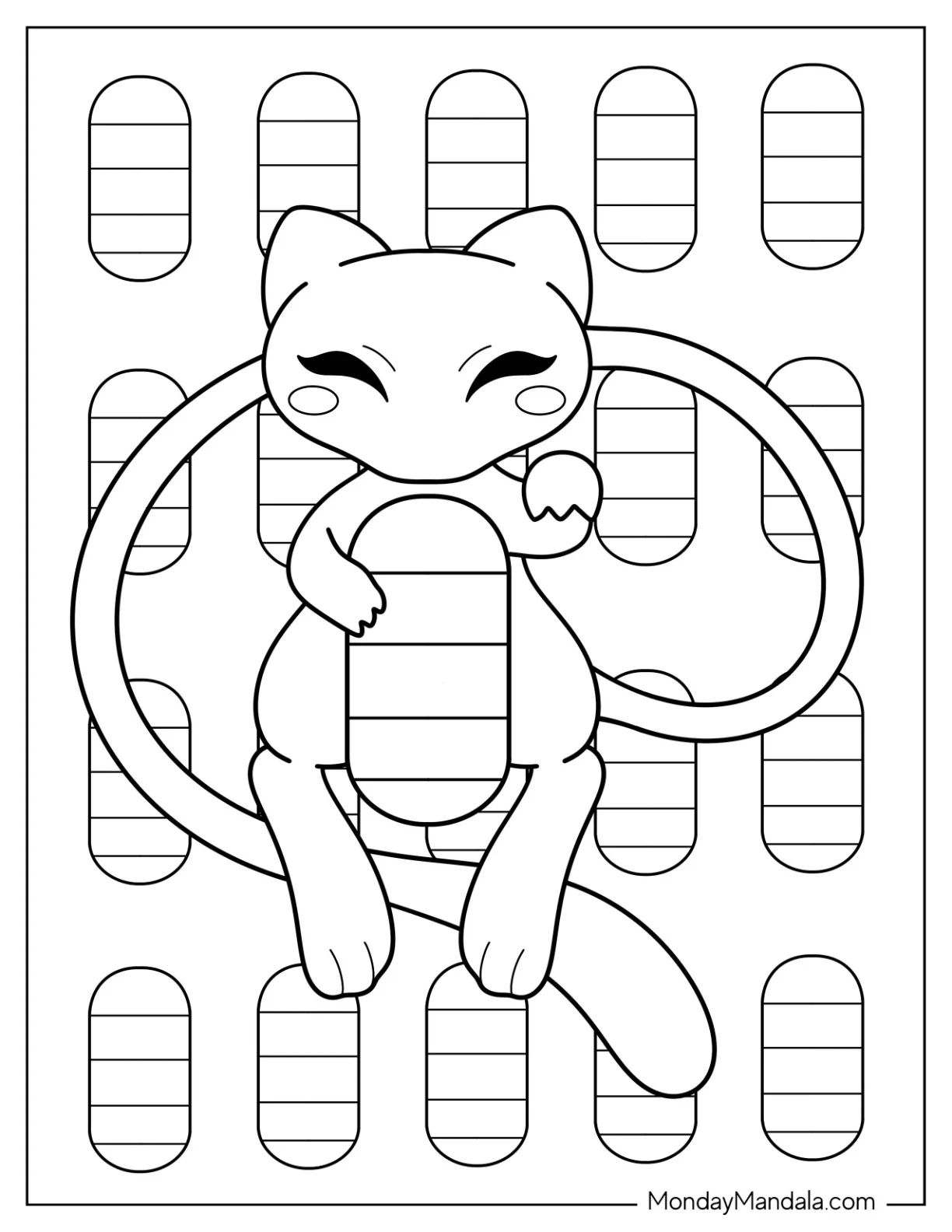 Mew Coloring Page Holding Koban Lucky Gold Coin coloring page