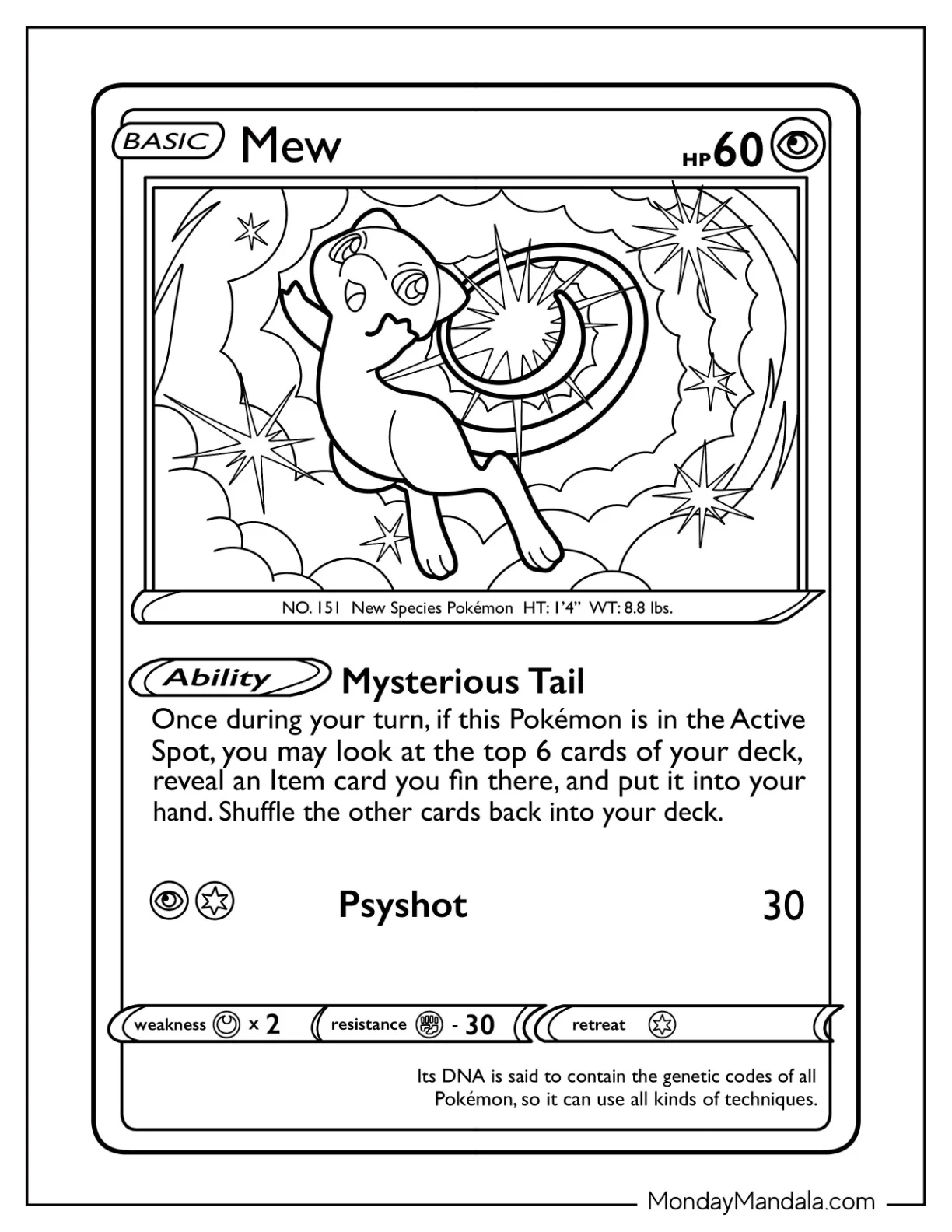 Mew Coloring Page Mysterious Tail Pokemon Card coloring page