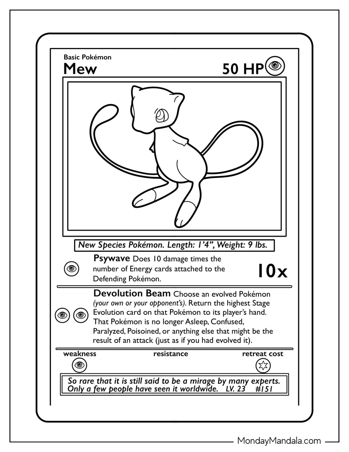 Mew Coloring Page Psywave Pokemon Card coloring page
