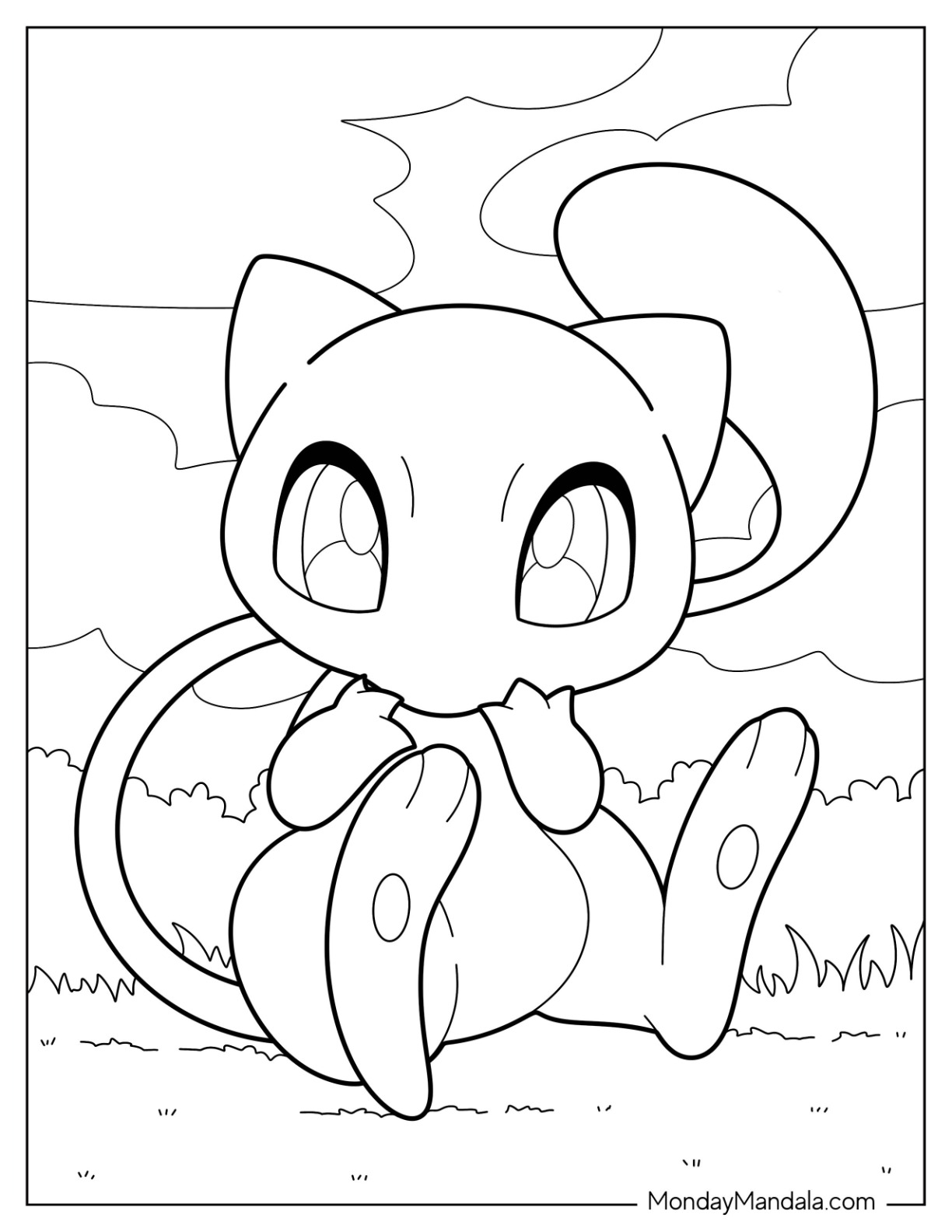 Mew Coloring Page Sitting On Grass coloring page