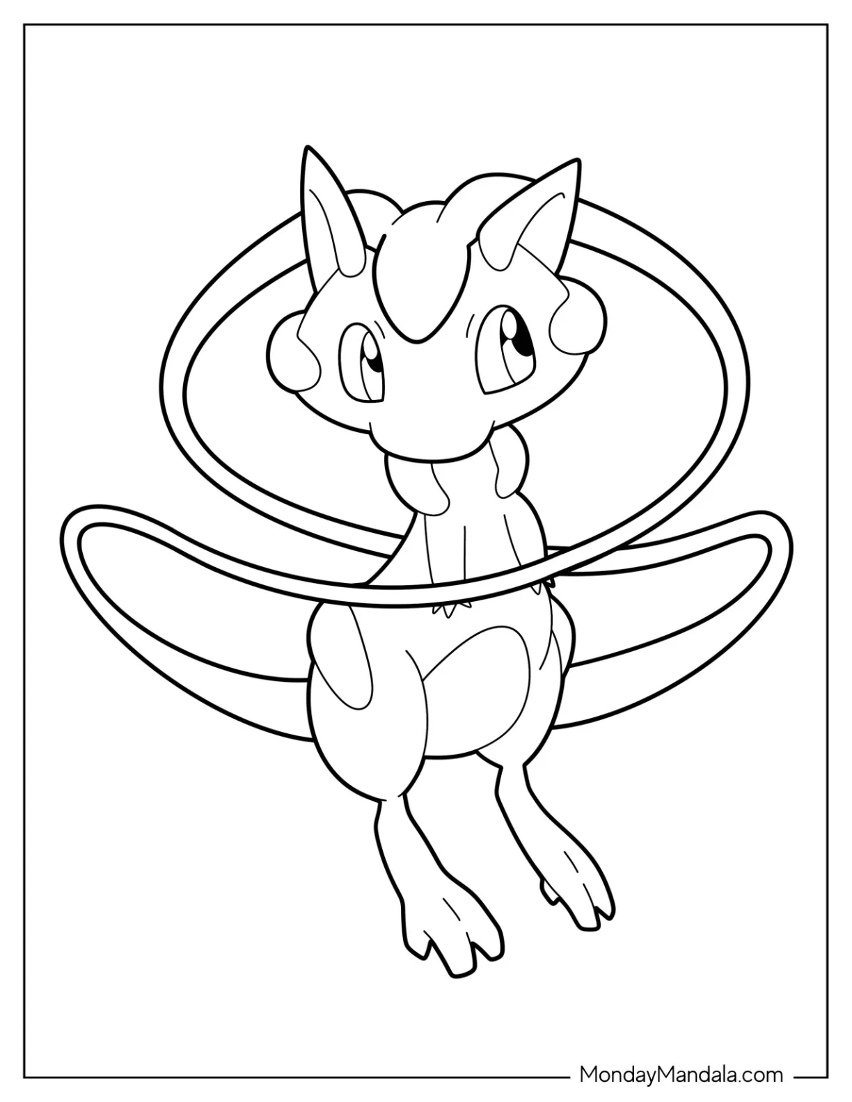Simple Mega Mew Coloring Page Outline coloring page
