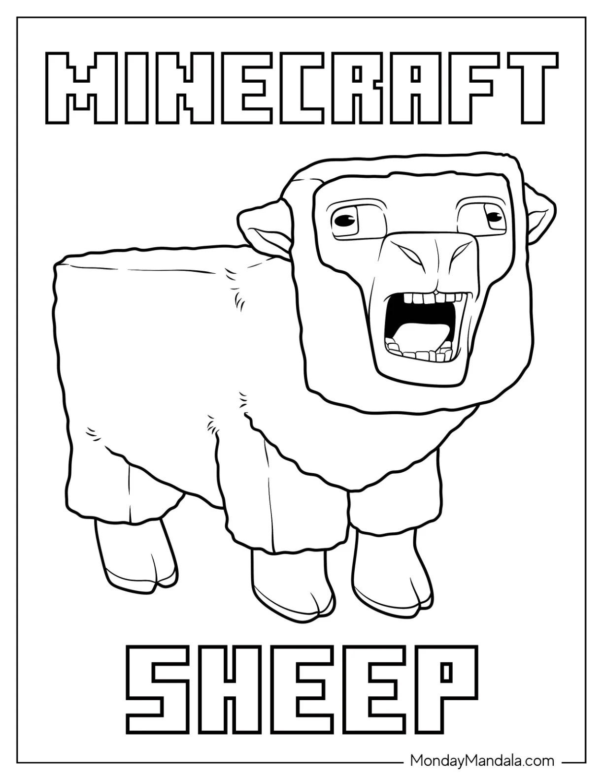 Angry Minecraft Coloring Page Sheep For Kids coloring page — printable line art