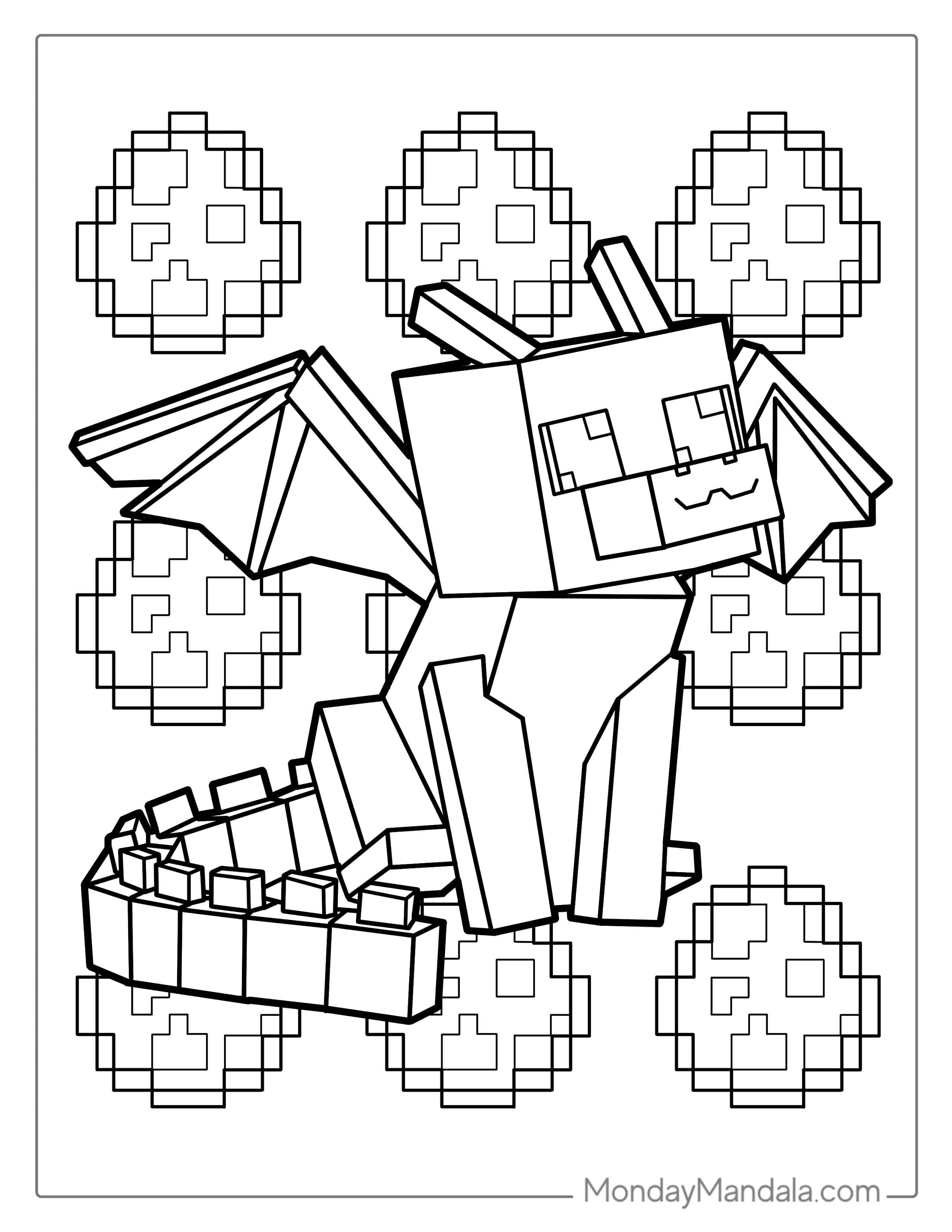 Cute Baby Minecraft Dragon Coloring Sheet coloring page — printable line art