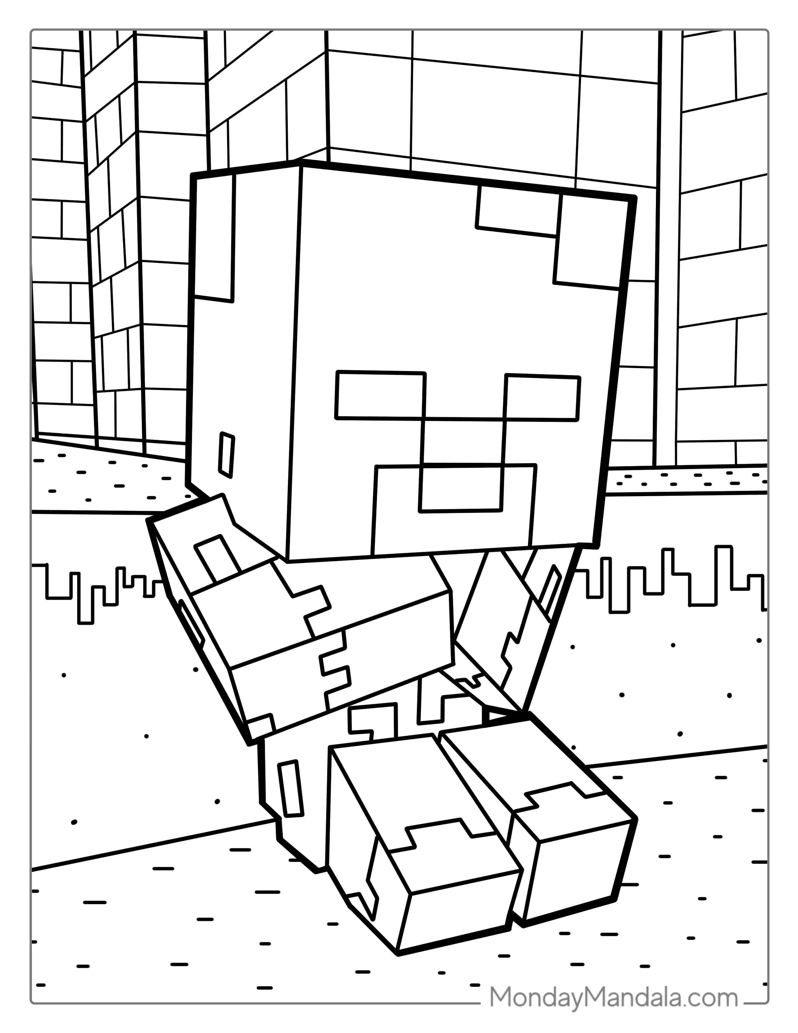 Cute Baby Minecraft Zombie Coloring coloring page