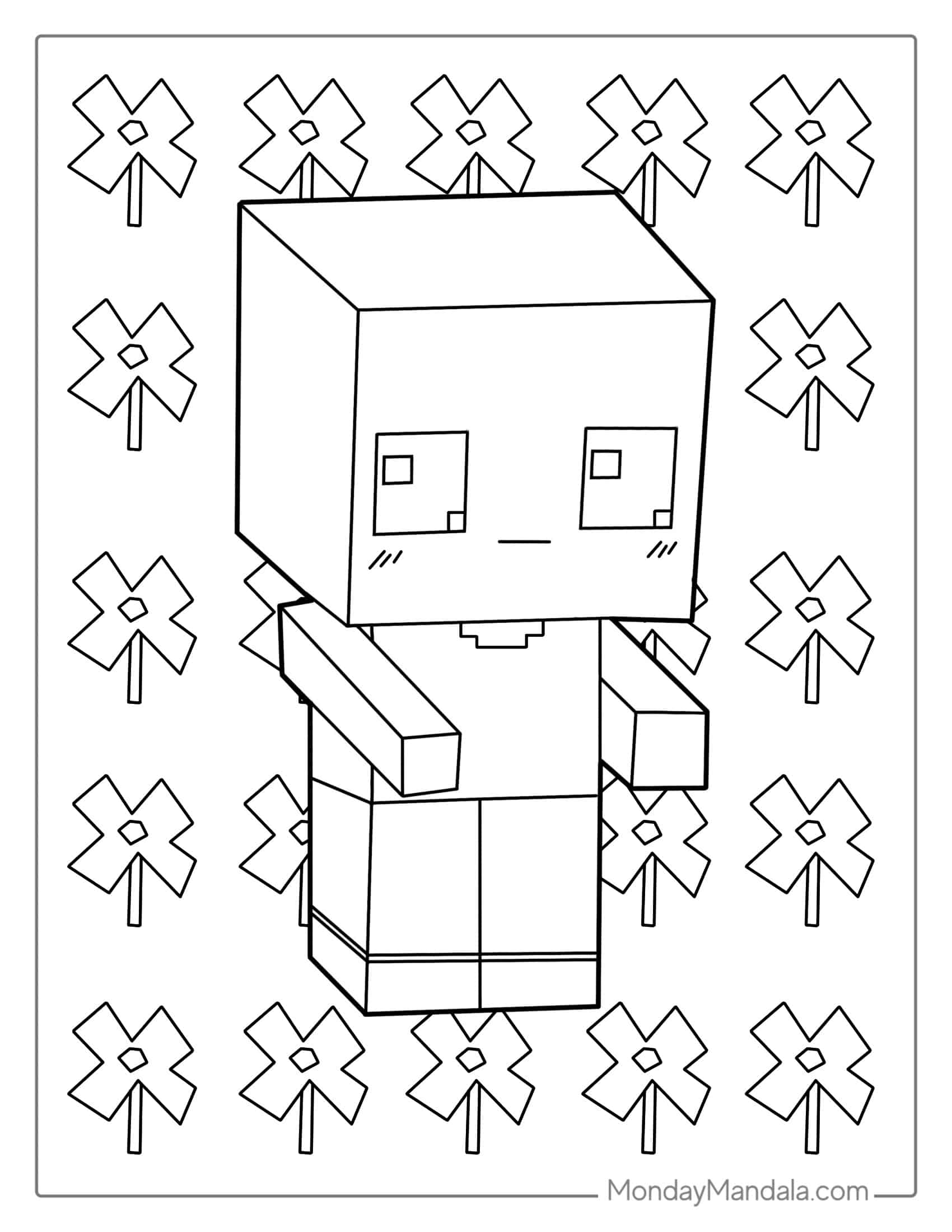 Cute Kawaii Minecraft Steve For Coloring coloring page