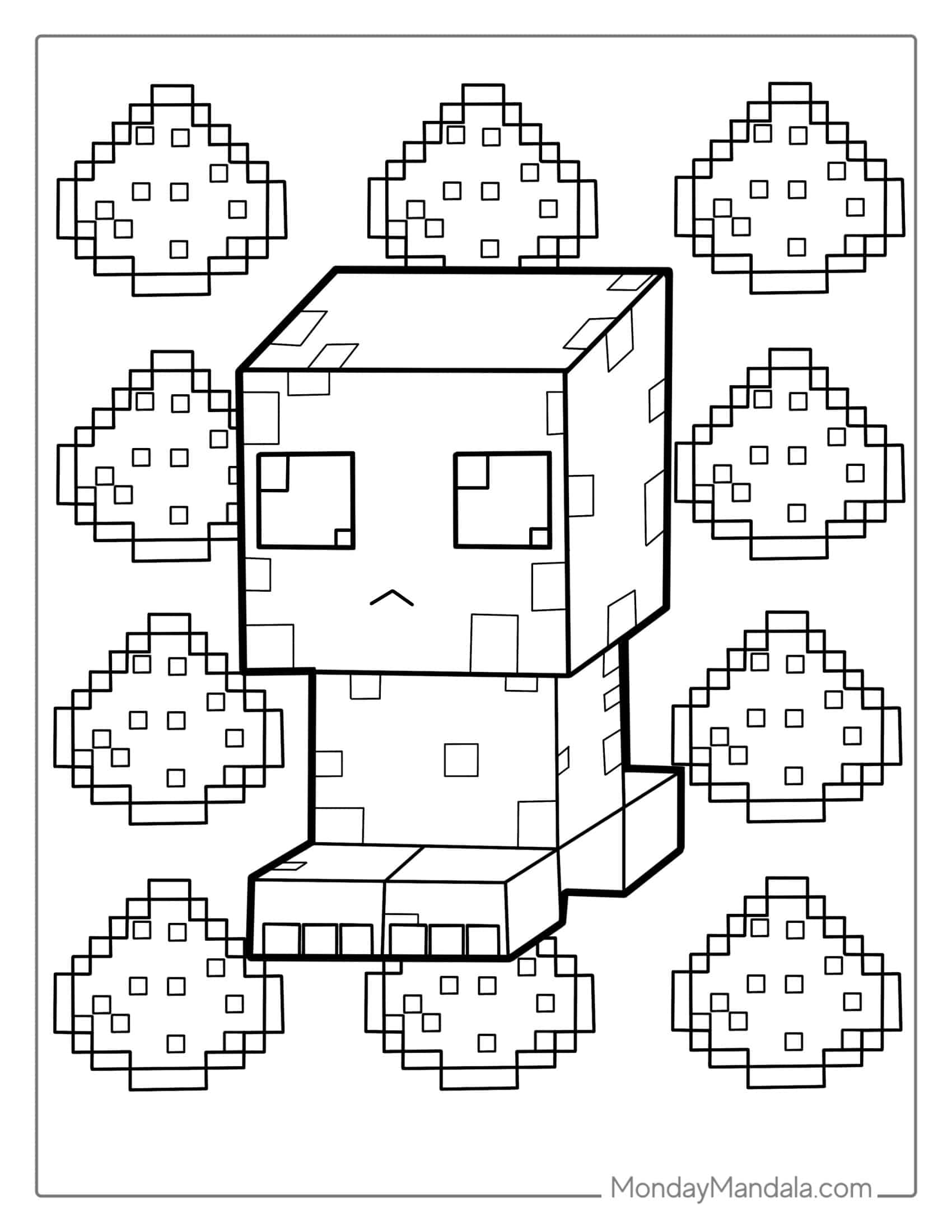 Cute Kawaii Themed Minecraft Creeper Coloring Page coloring page — printable line art